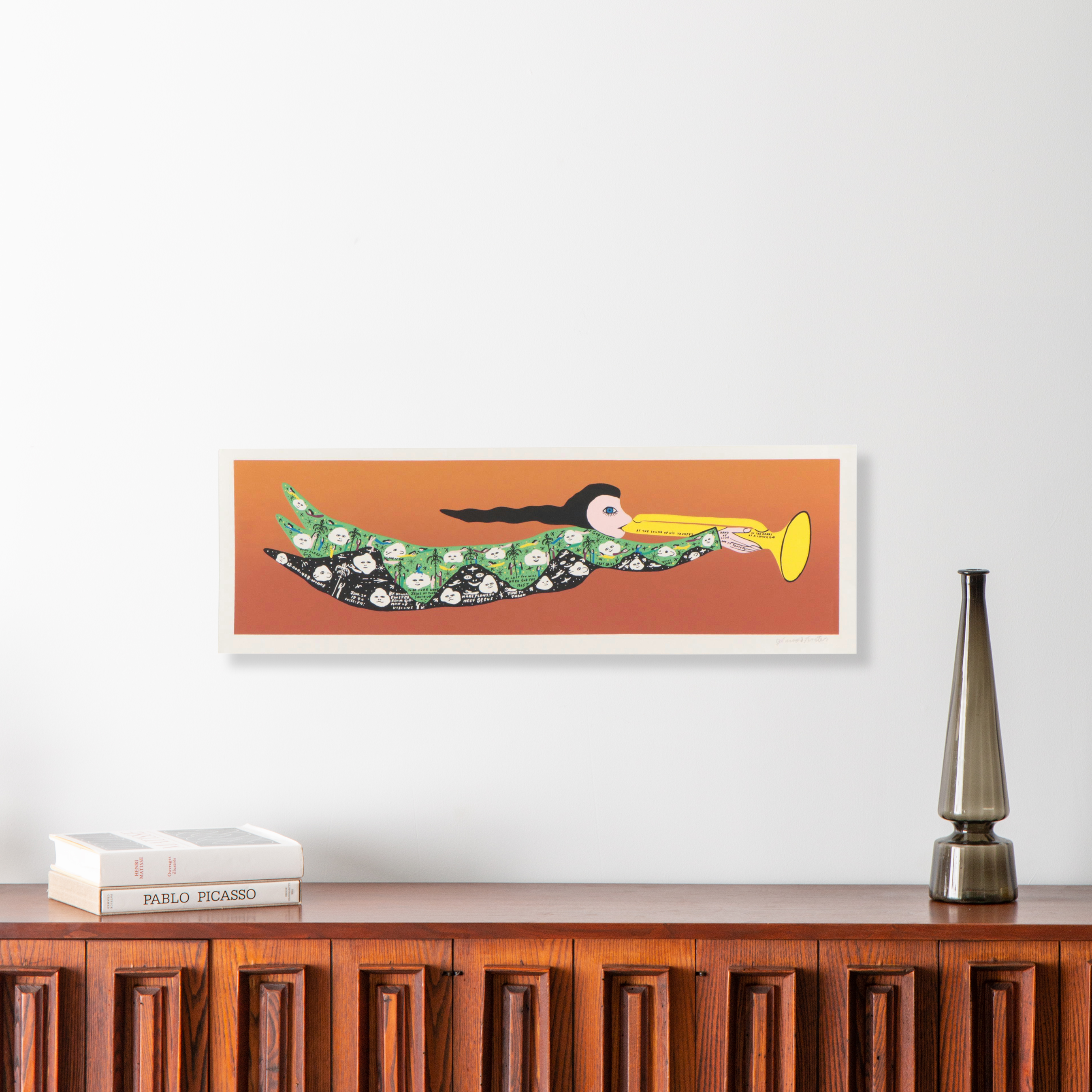 Howard Finster Folk Art Serigraph "At the Sound of His Trumpet," Late 20th C.