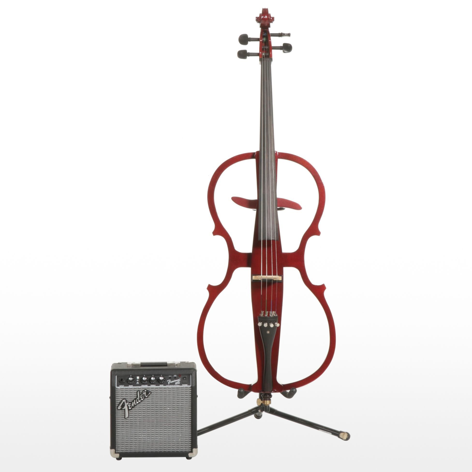 Cecilio Electric Cello With Nylon Case and Fender Amp