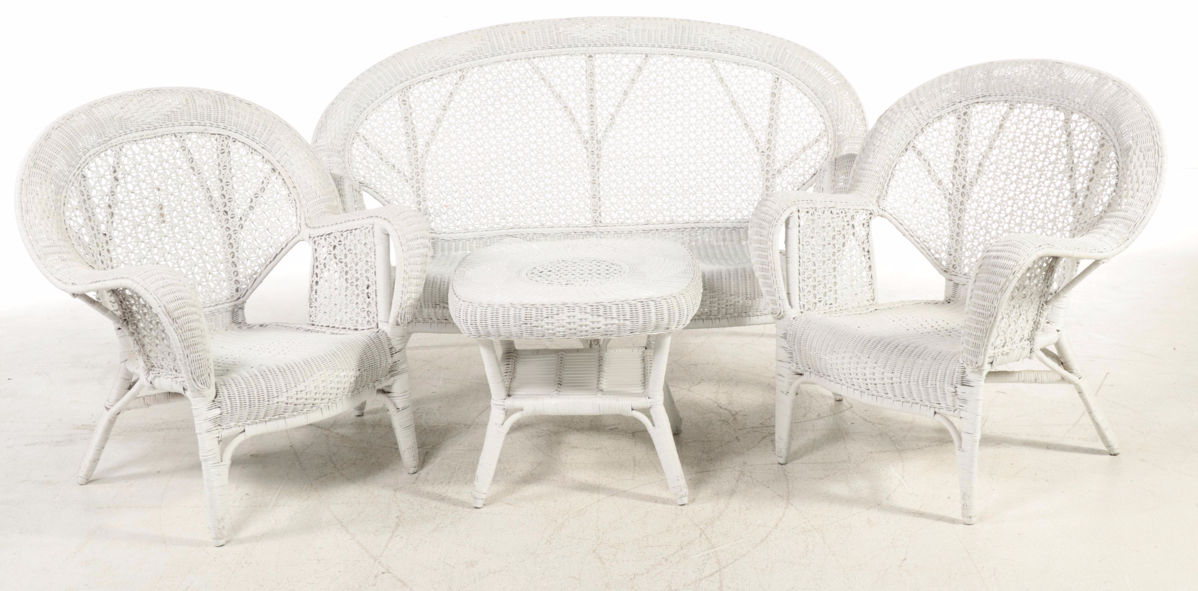 Rattan White-Washed Wicker Patio Set