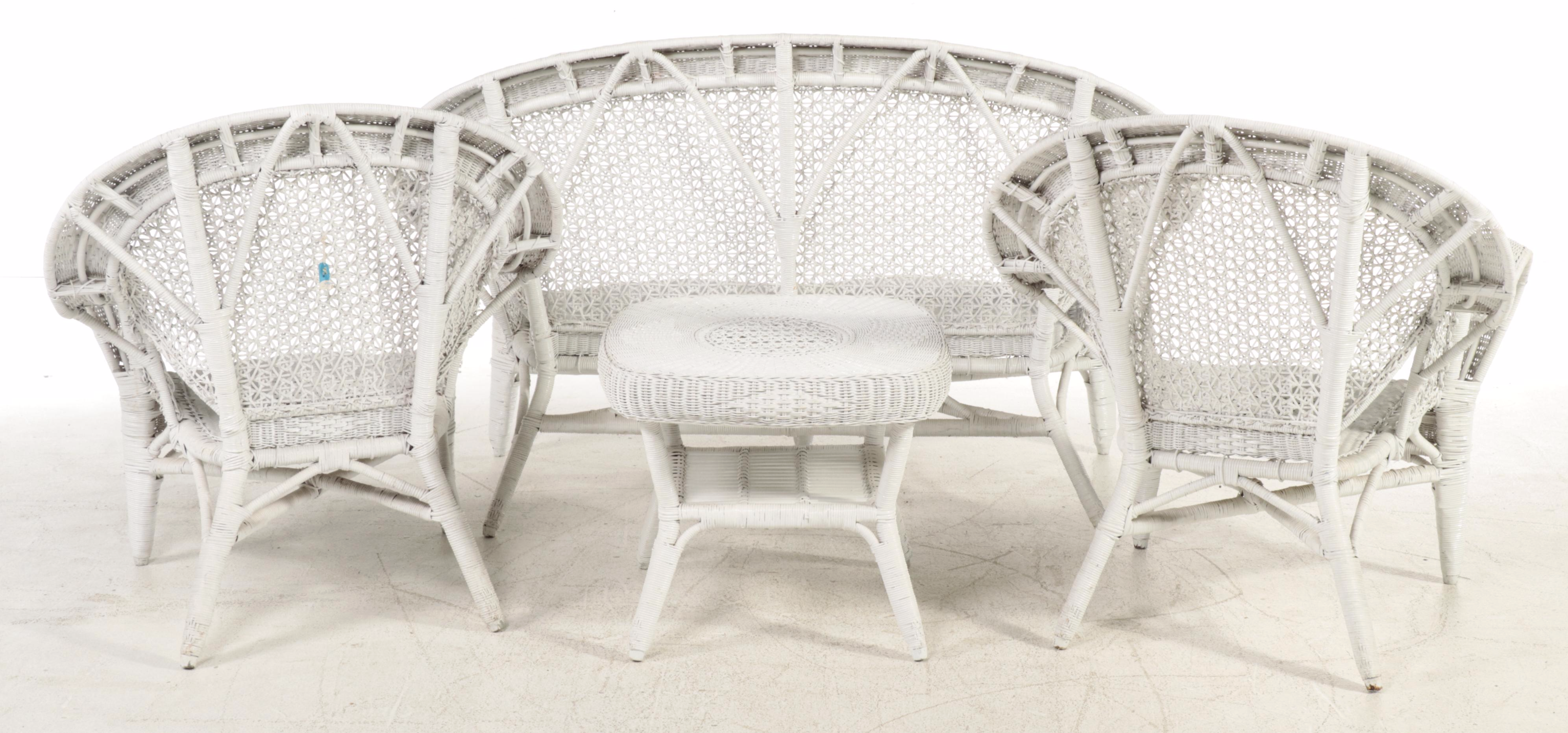 Rattan White-Washed Wicker Patio Set
