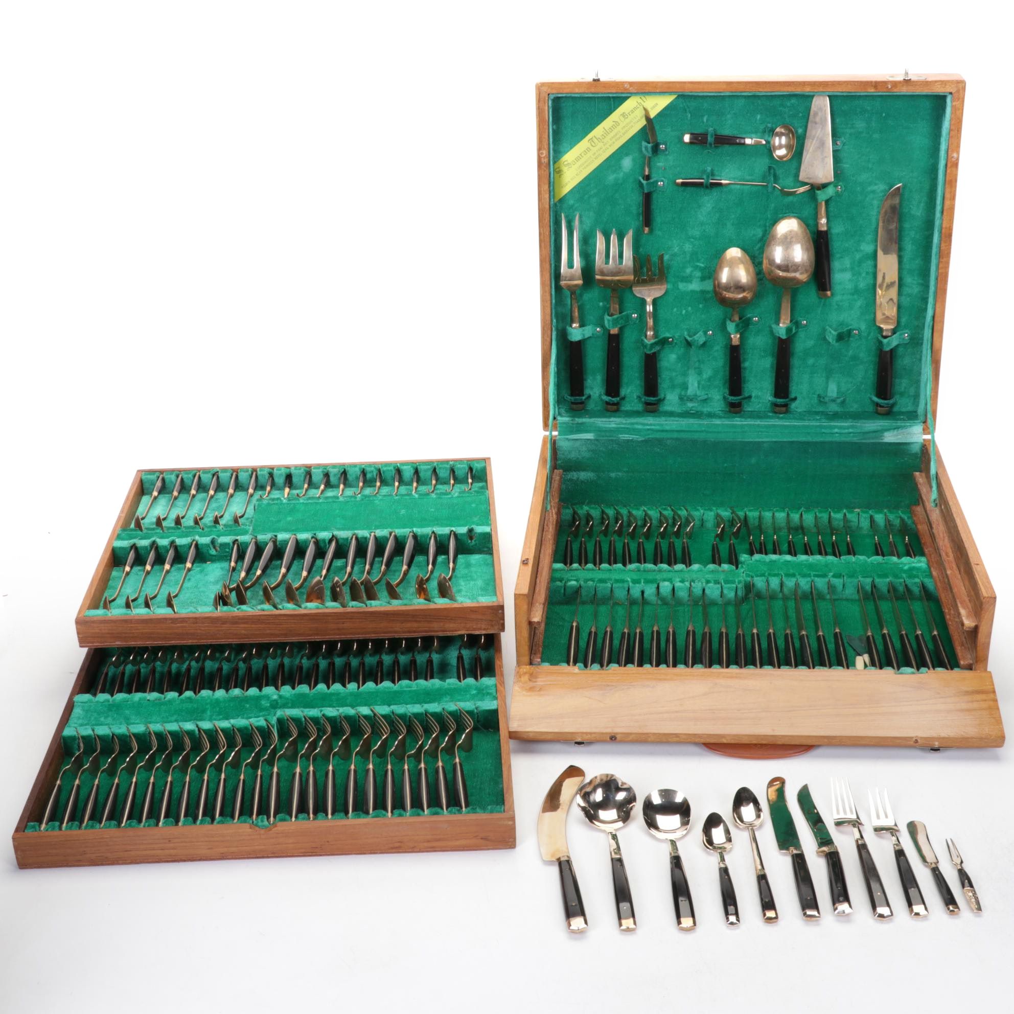 S. Samran Thailand Bronze Alloy and Rosewood Flatware and Serving Utensils