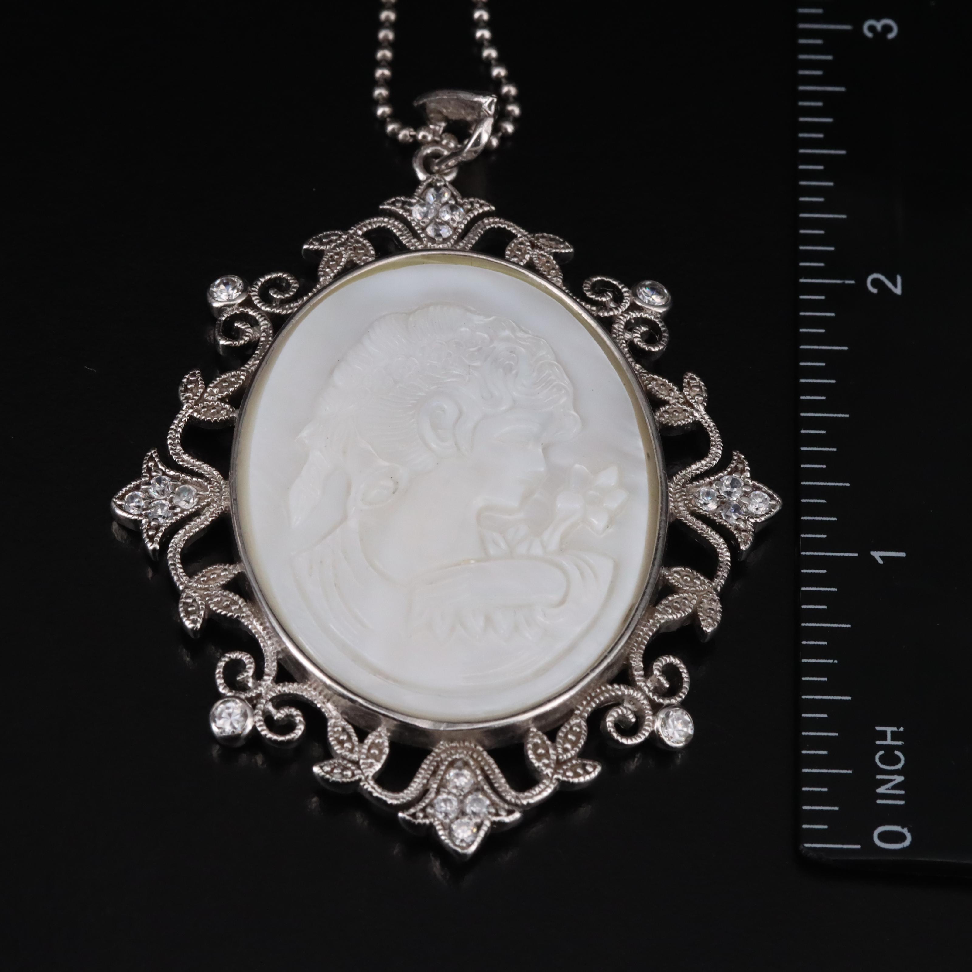 Necklaces Including Sterling, Pearl and Mother-of-Pearl Cameo