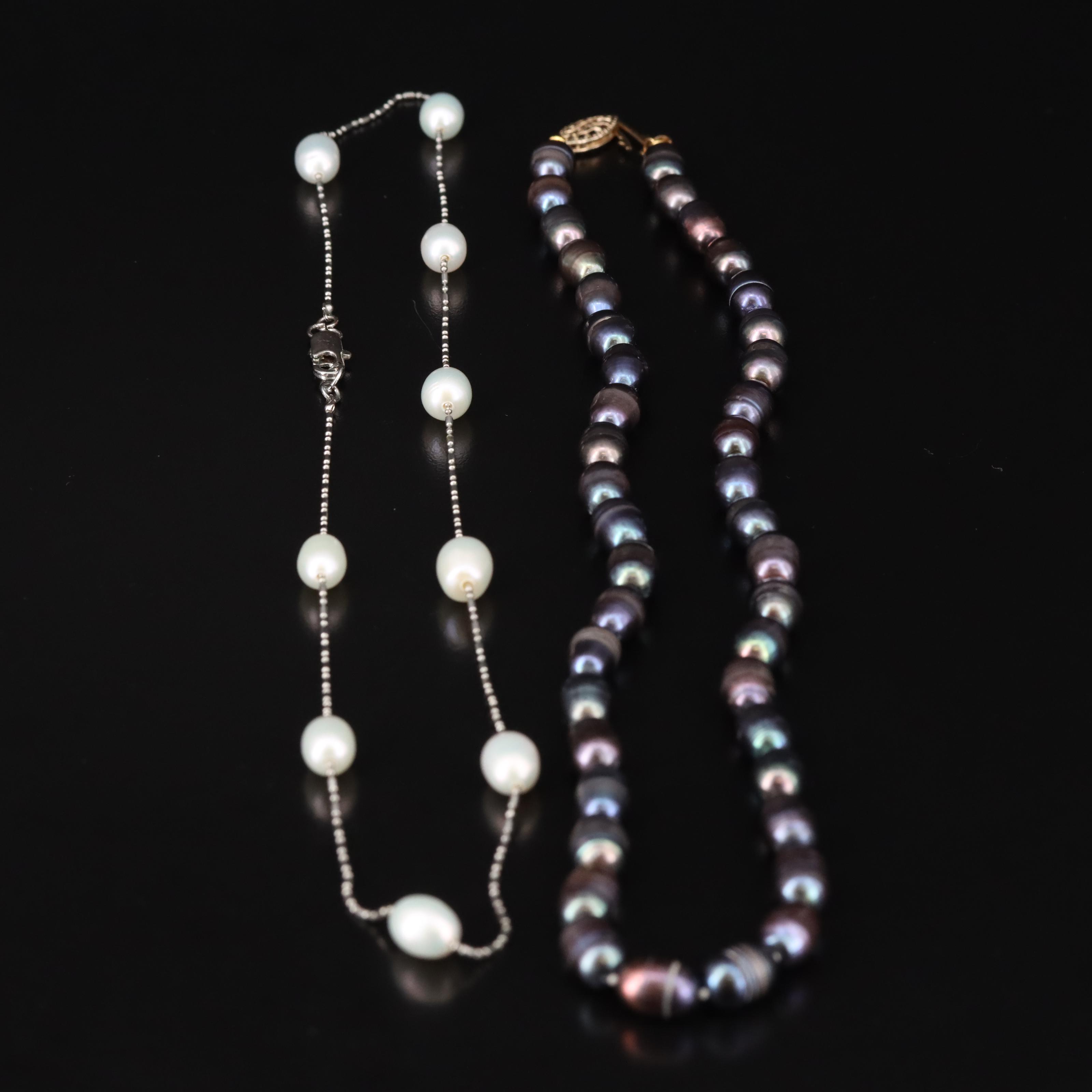 Necklaces Including Sterling, Pearl and Mother-of-Pearl Cameo