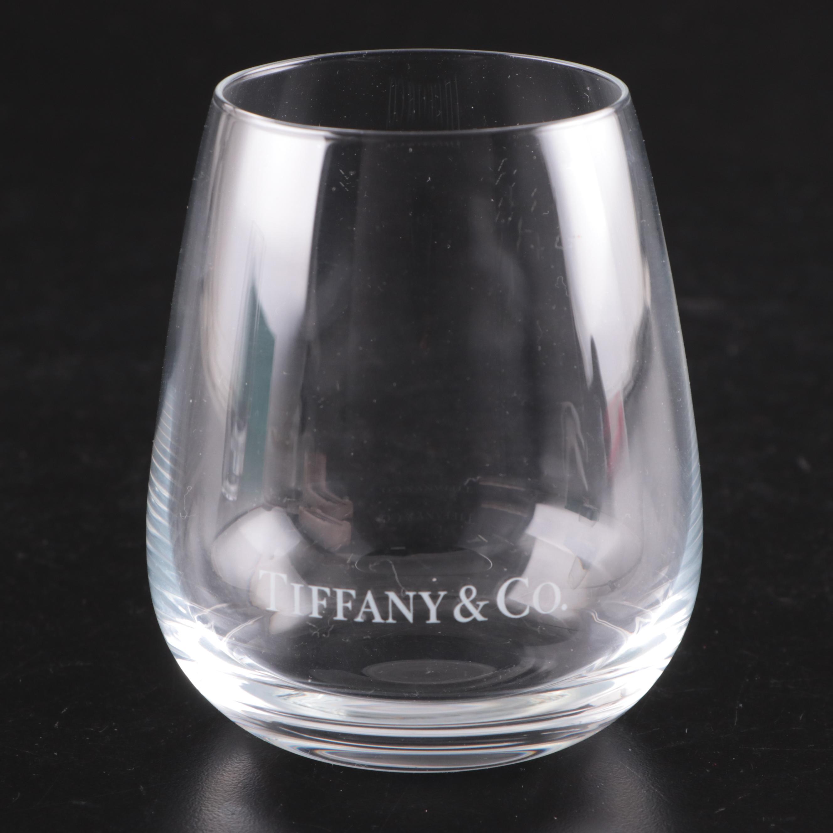 Tiffany & Co. Logo Etched Stemless Crystal Wine Glasses
