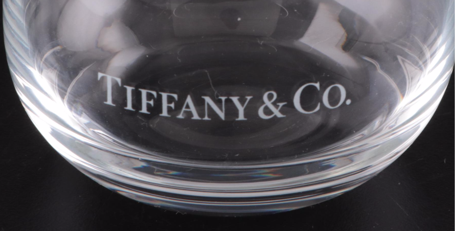 Tiffany & Co. Logo Etched Stemless Crystal Wine Glasses