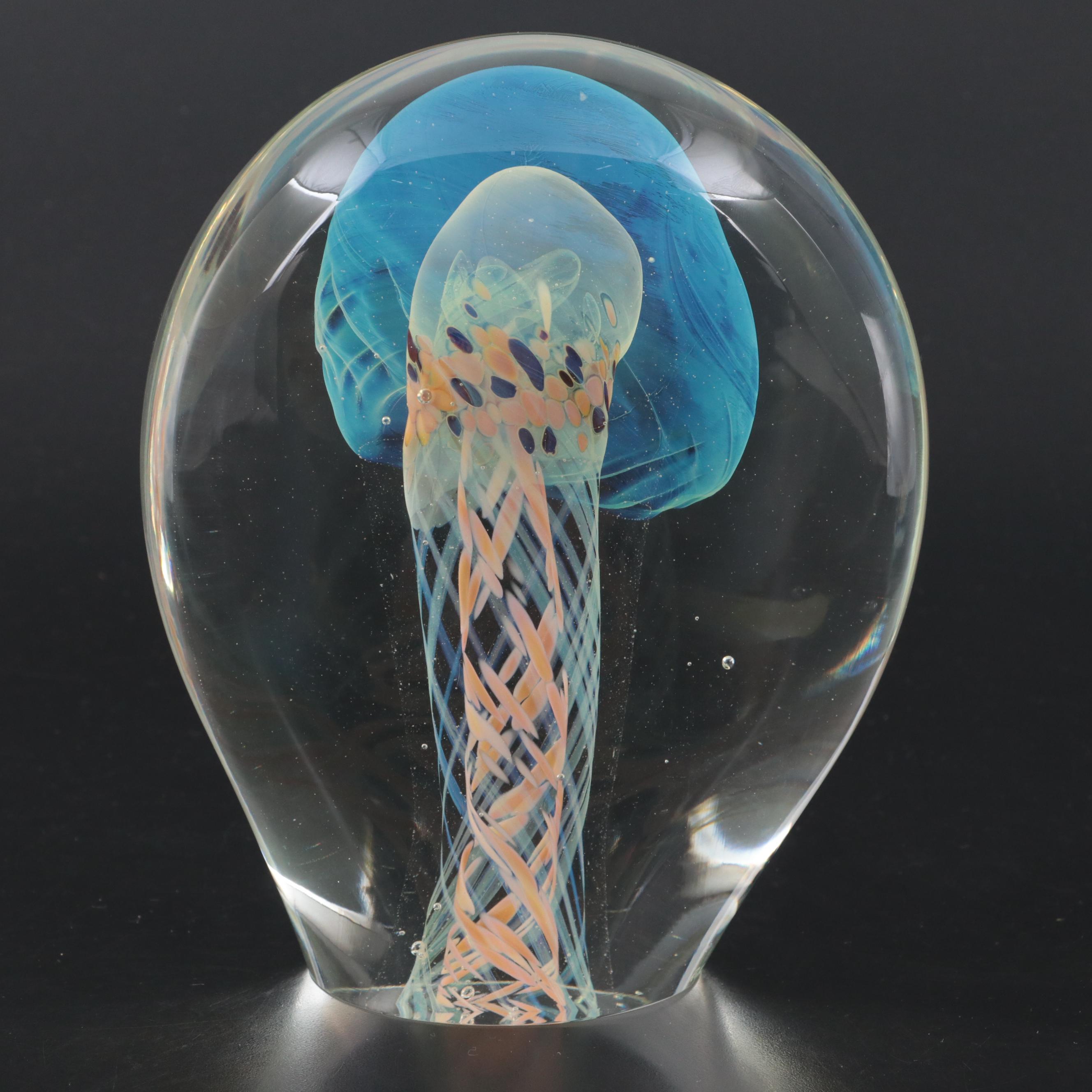 Rollin Karg Opalescent Abstract Art Glass Sculpture, 2004