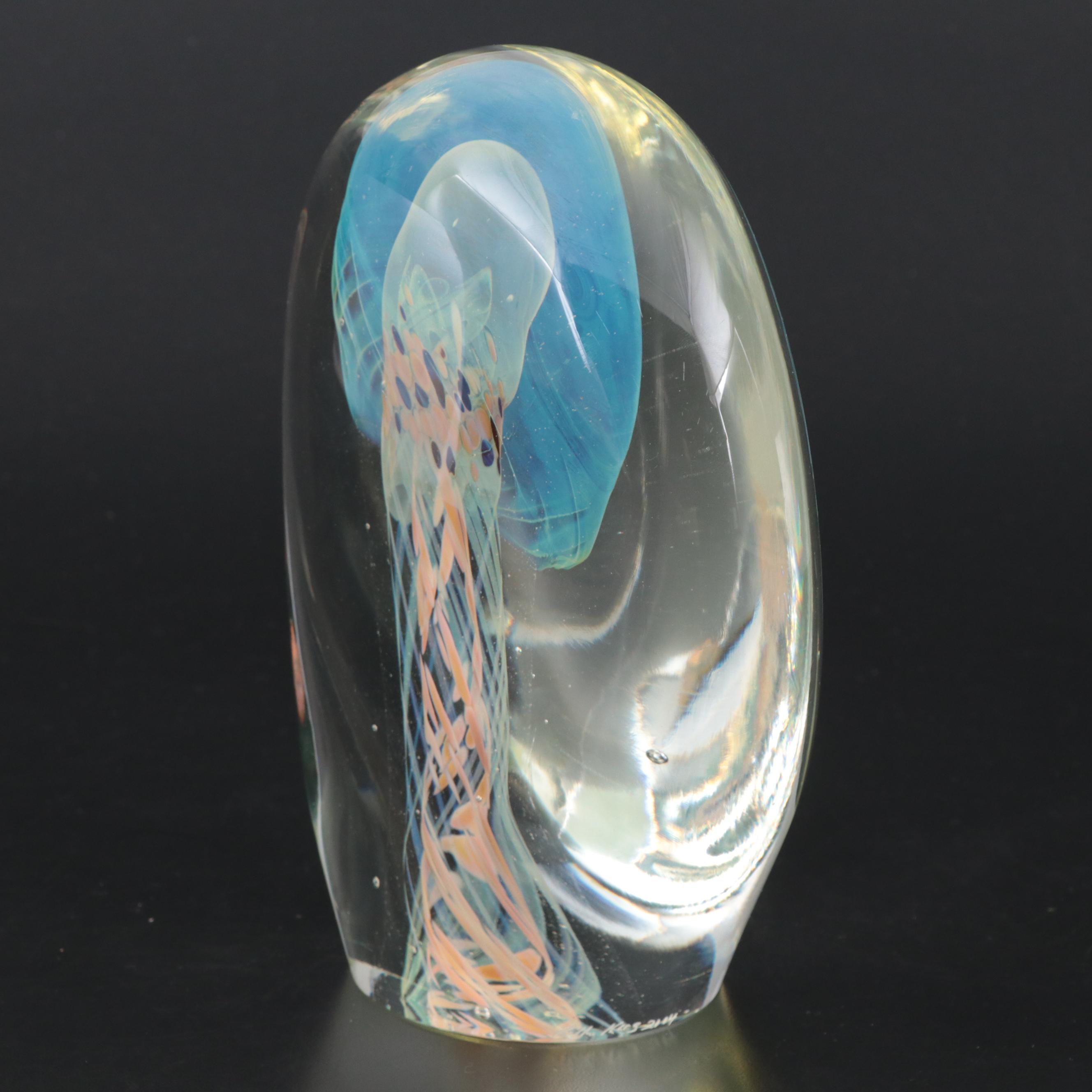 Rollin Karg Opalescent Abstract Art Glass Sculpture, 2004