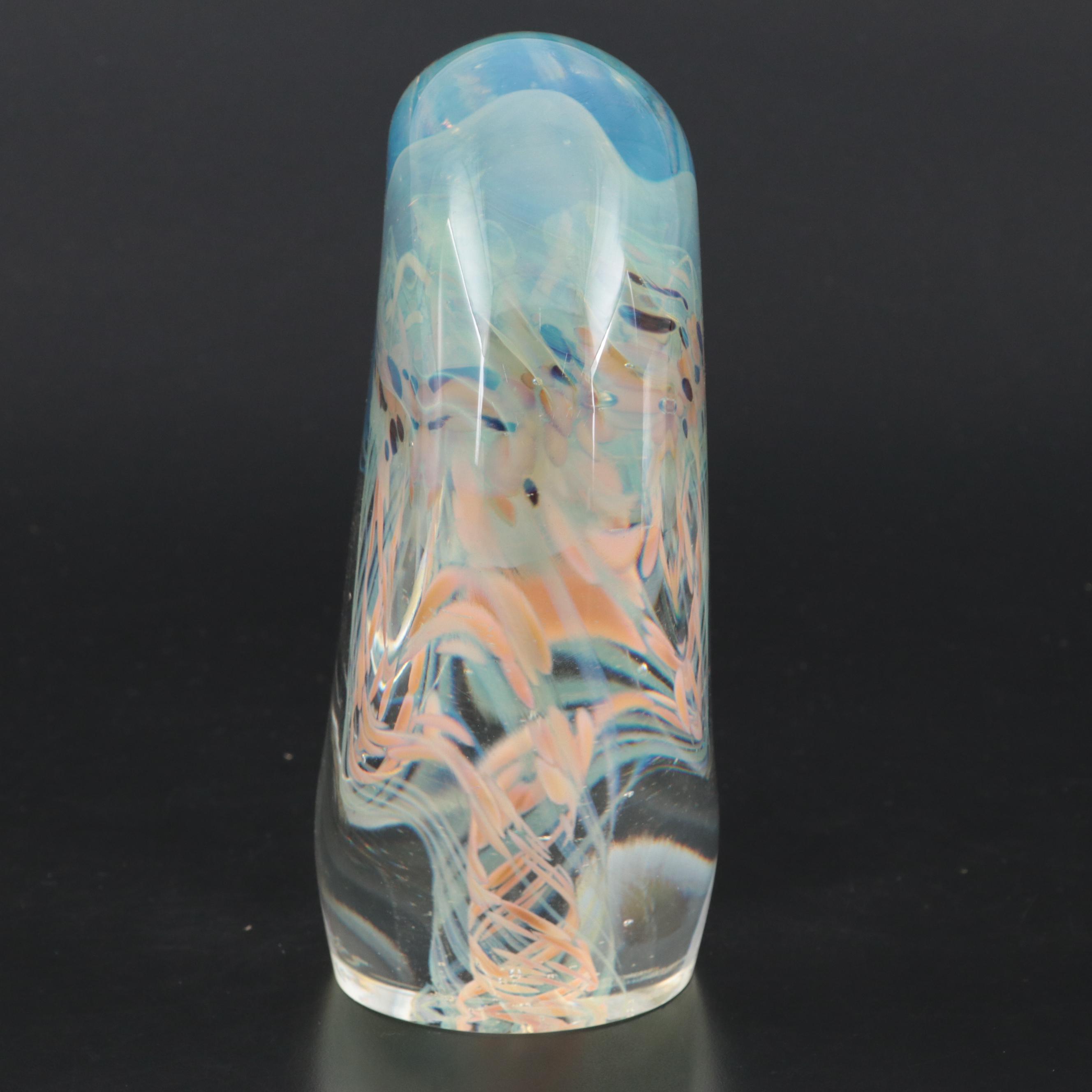 Rollin Karg Opalescent Abstract Art Glass Sculpture, 2004