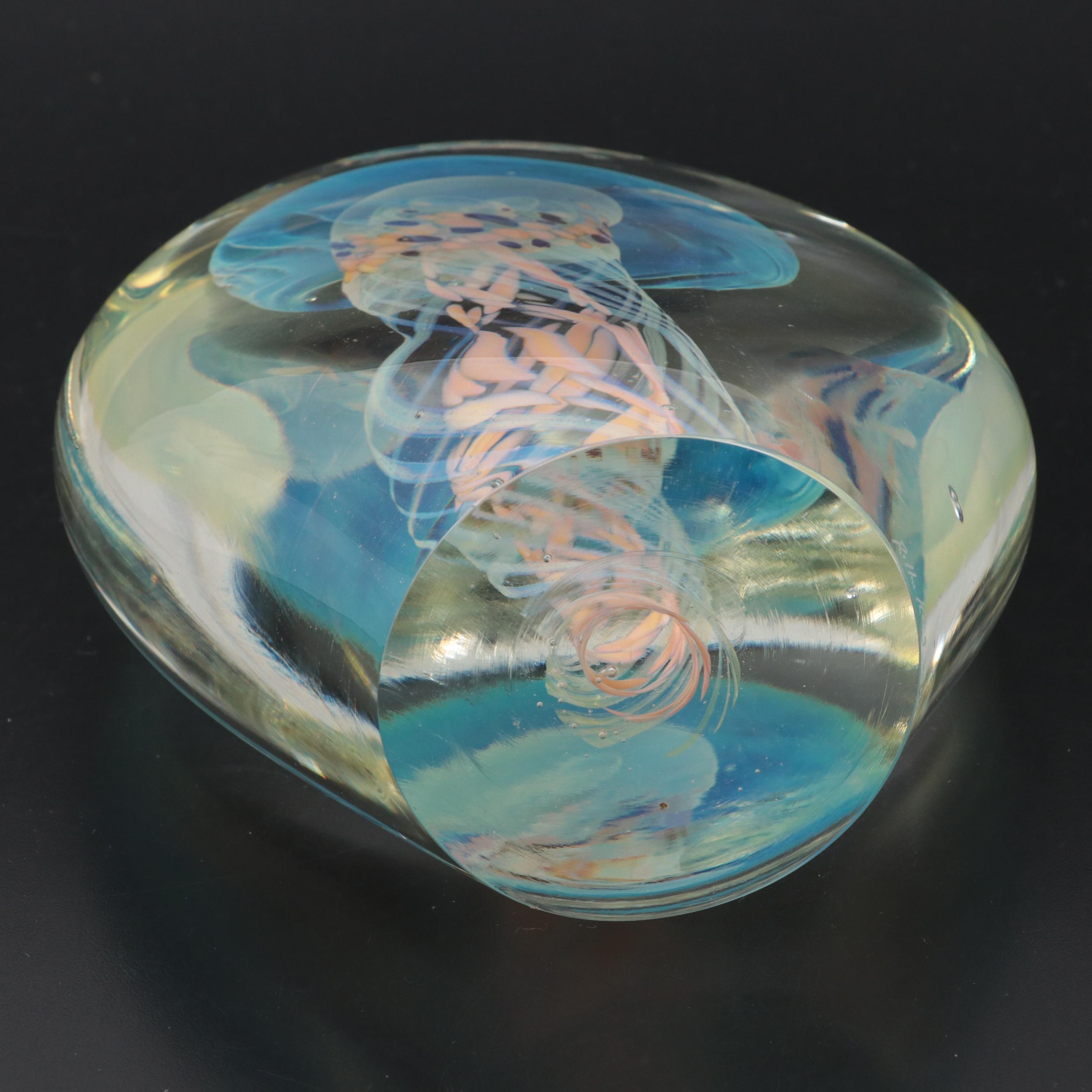 Rollin Karg Opalescent Abstract Art Glass Sculpture, 2004