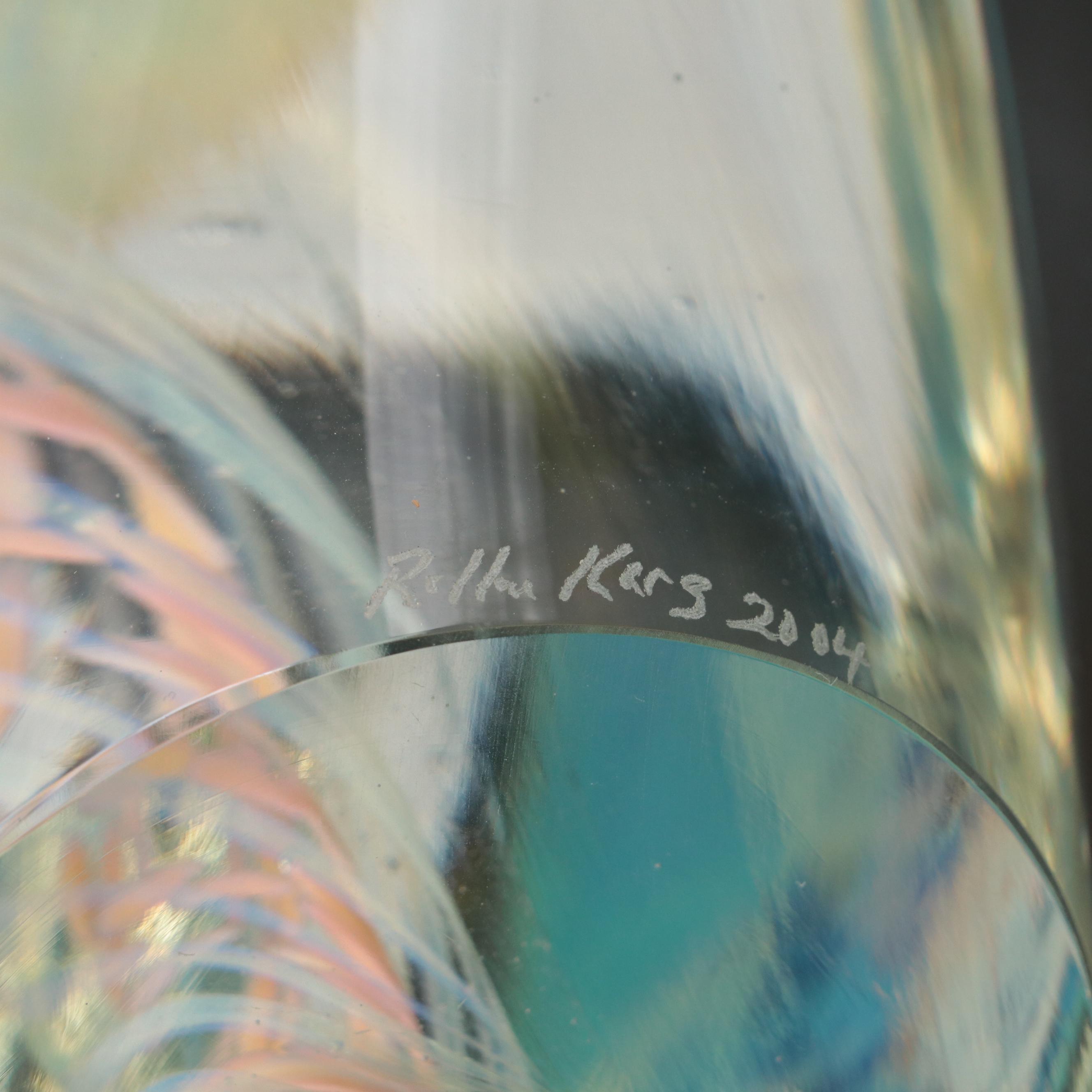 Rollin Karg Opalescent Abstract Art Glass Sculpture, 2004
