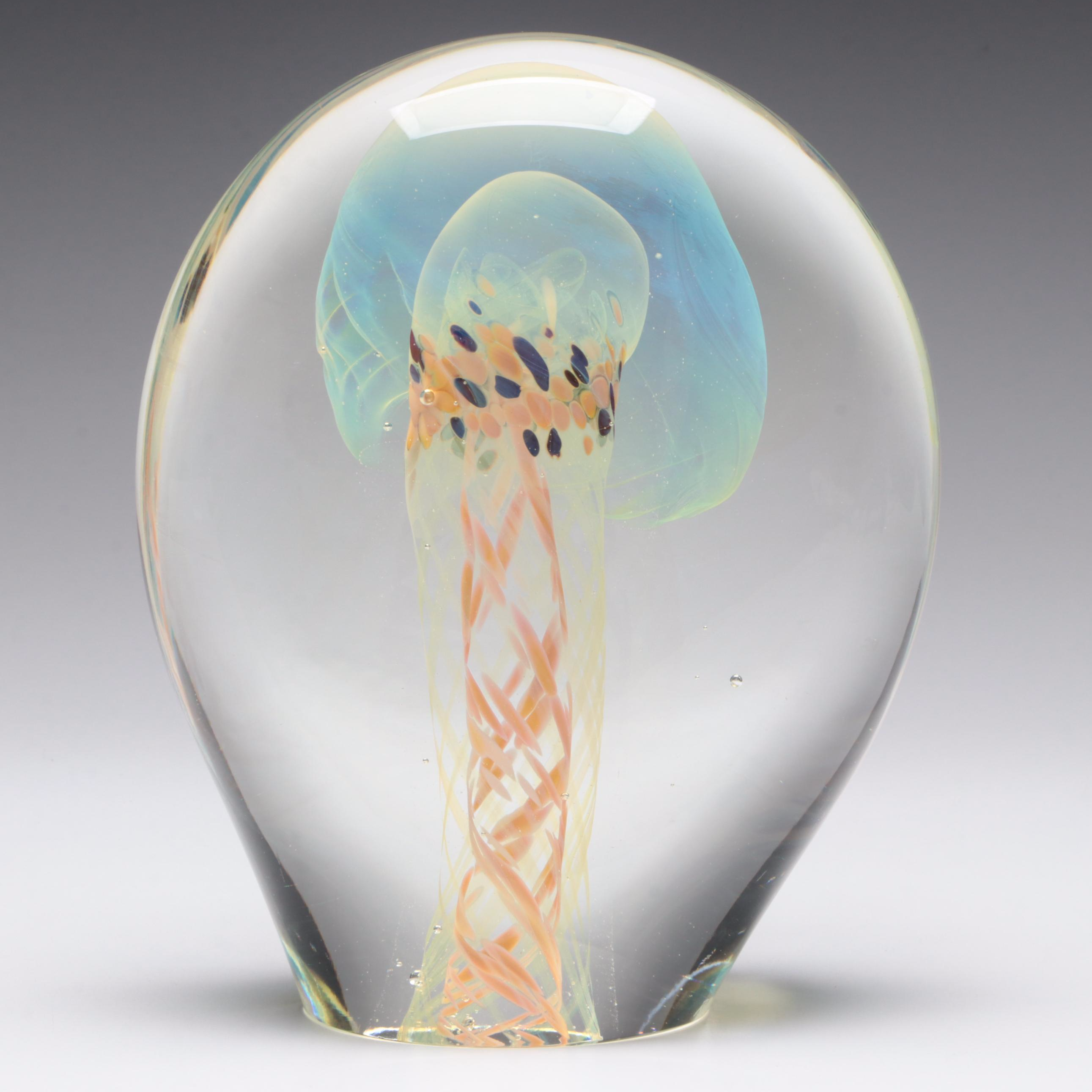 Rollin Karg Opalescent Abstract Art Glass Sculpture, 2004