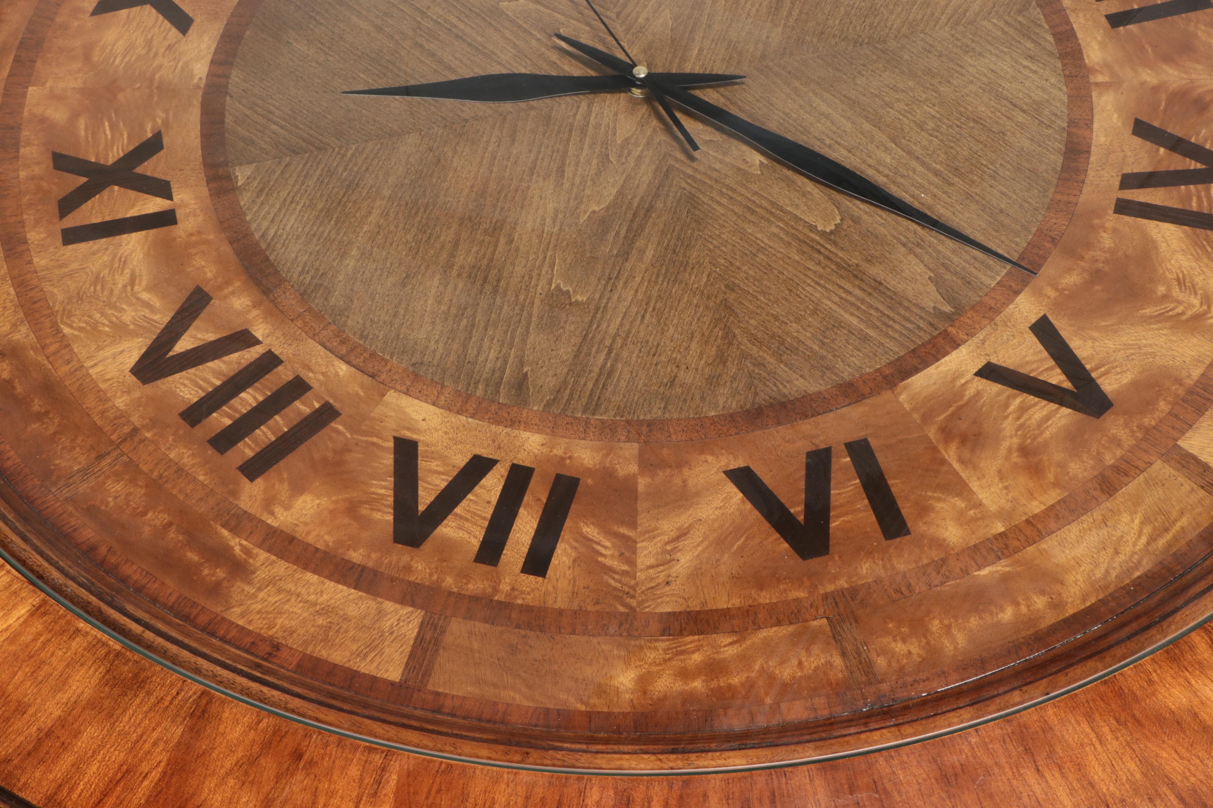 Hardwood, Marquetry and Glass Clock Face Coffee Table EBTH