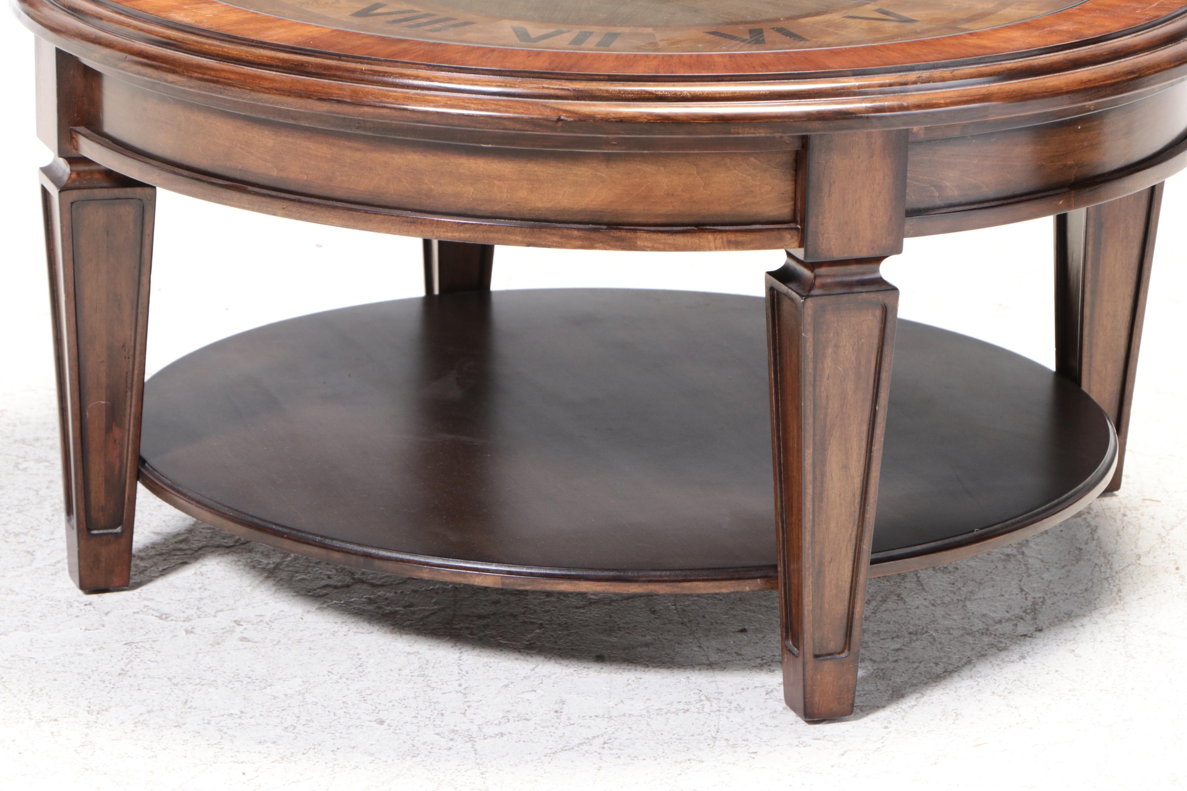 Hardwood, Marquetry and Glass Clock Face Coffee Table EBTH