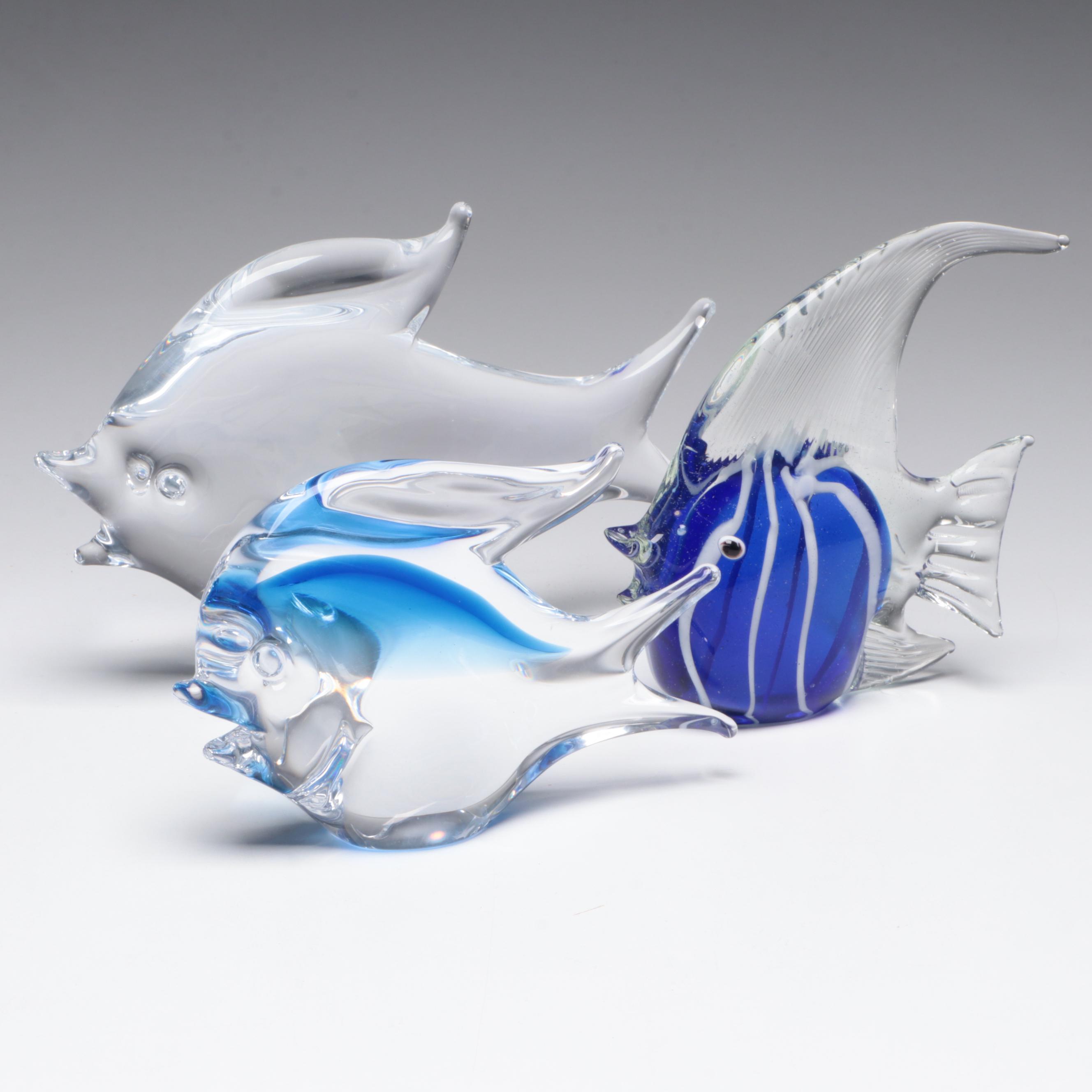 Murano Style Cobalt Blue Glass Angelfish Figurine with More