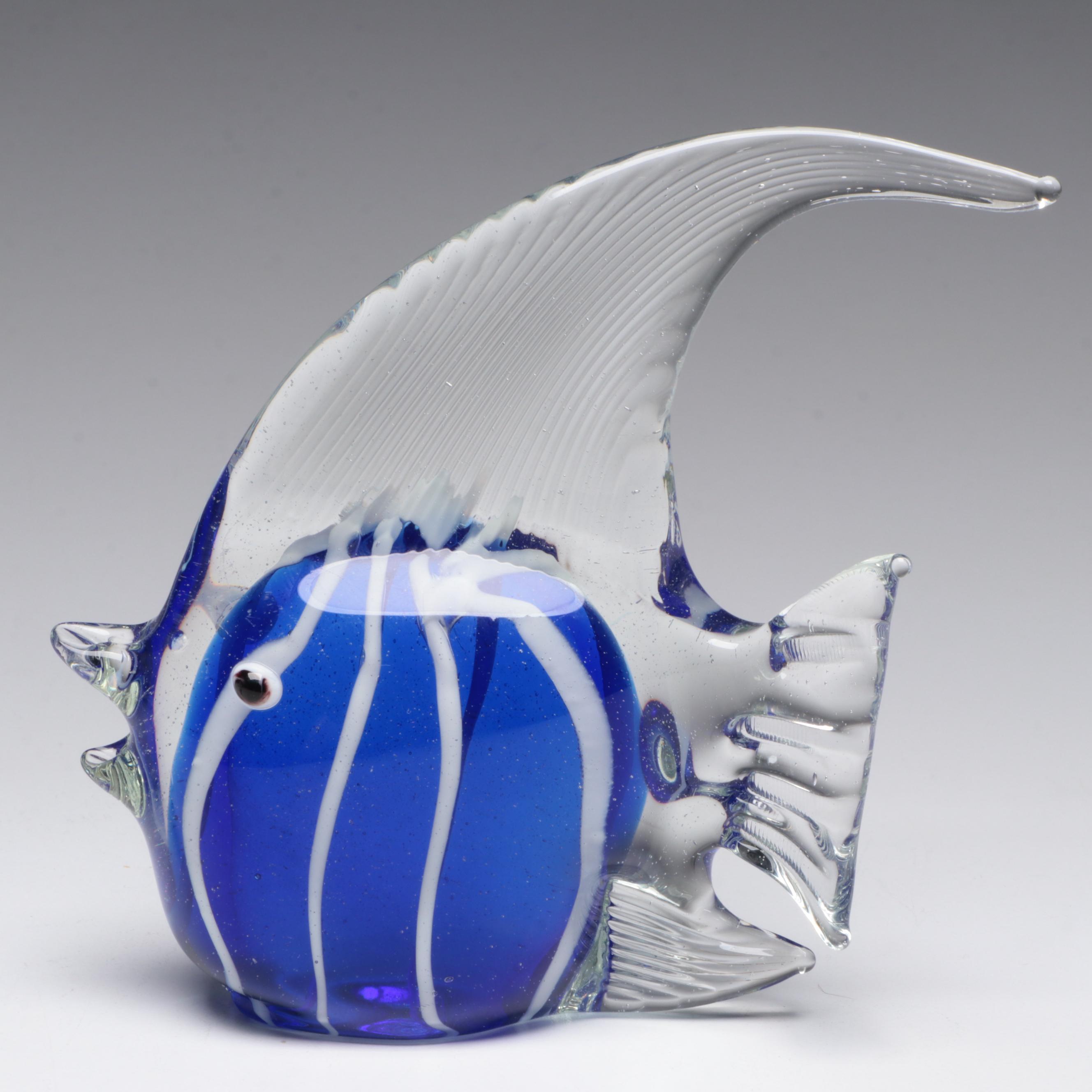 Murano Style Cobalt Blue Glass Angelfish Figurine with More