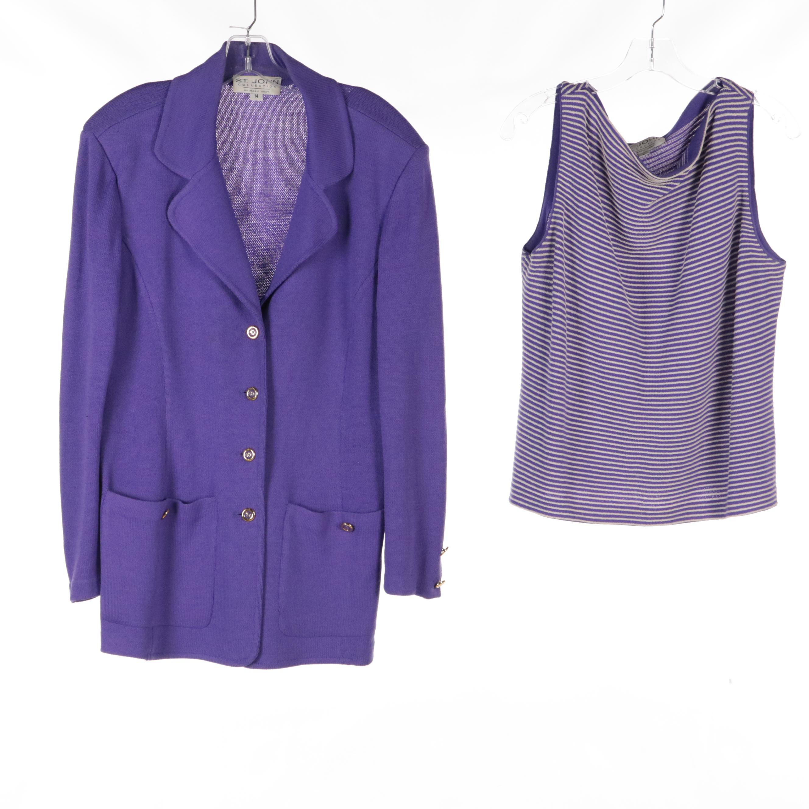 St. John Collection Three-Piece Knit Skirt Set with Knit Tank and Pants