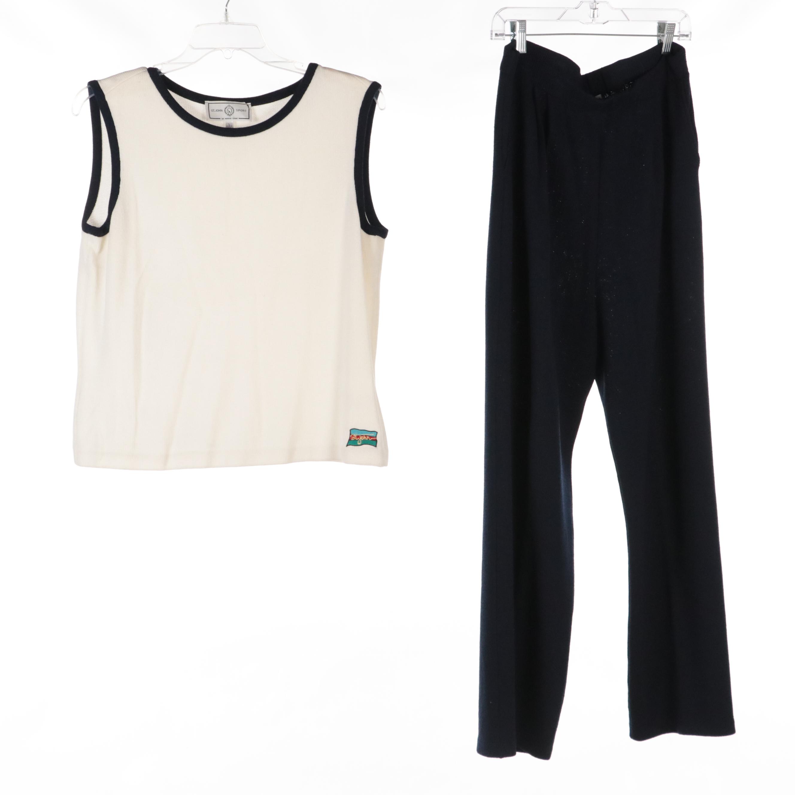 St. John Collection Three-Piece Knit Skirt Set with Knit Tank and Pants