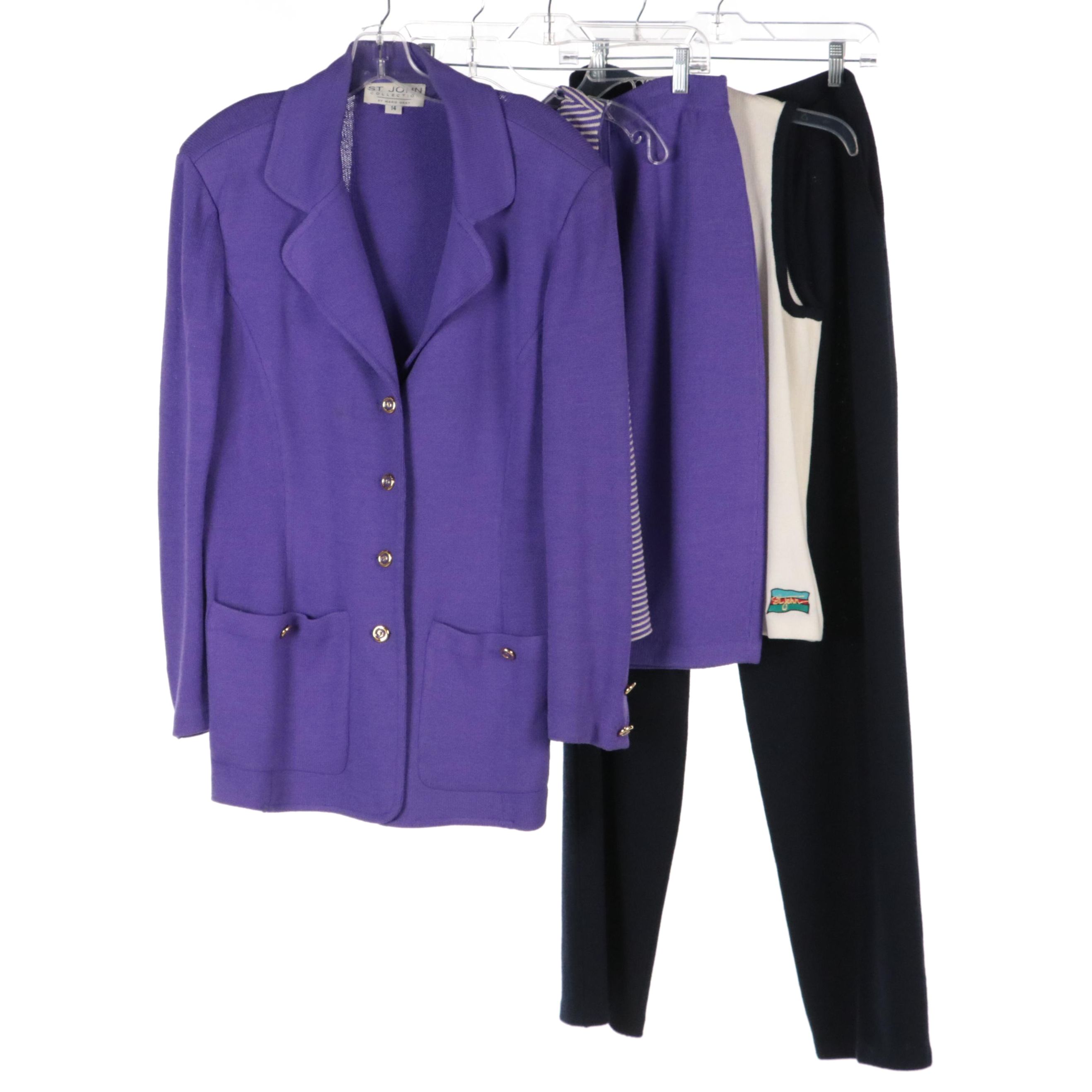 St. John Collection Three-Piece Knit Skirt Set with Knit Tank and Pants