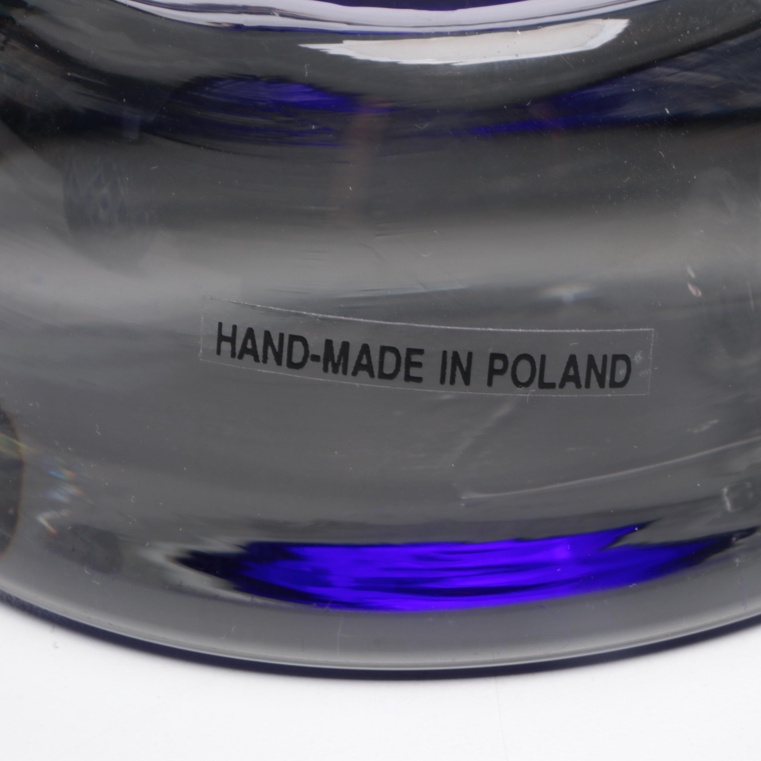 Polish Cobalt Cut to Clear Decanters with Votive Holder and Vase