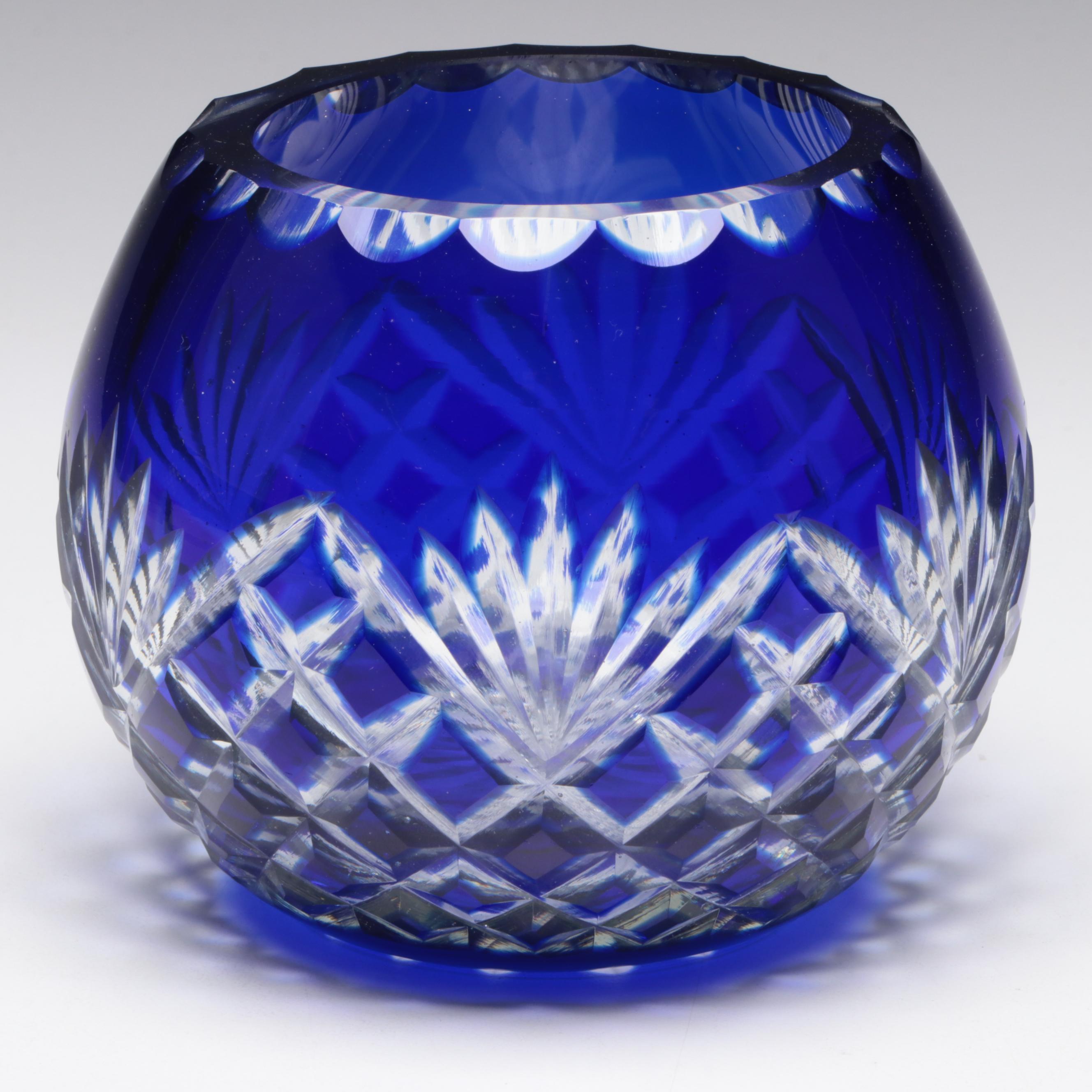 Polish Cobalt Cut to Clear Decanters with Votive Holder and Vase