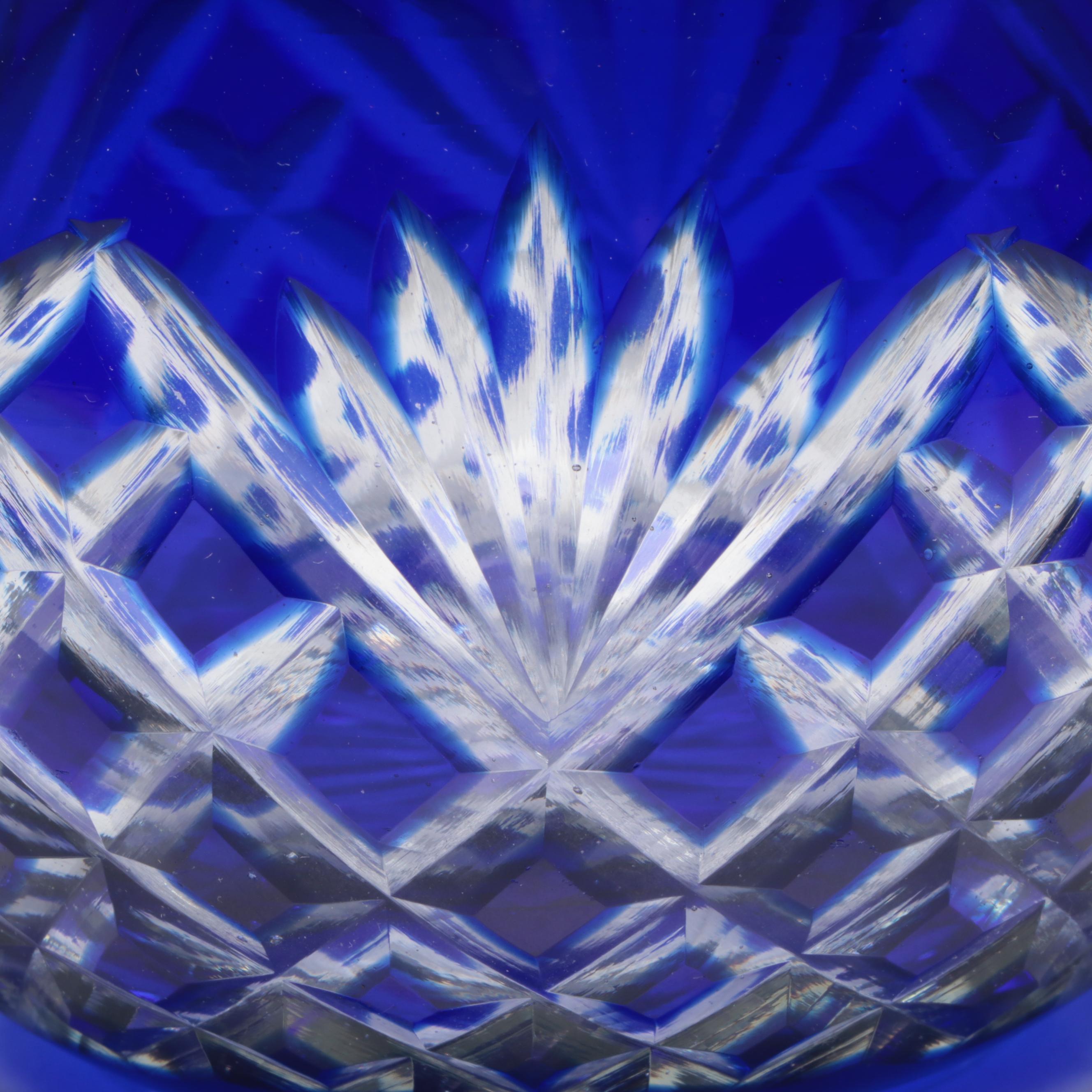 Polish Cobalt Cut to Clear Decanters with Votive Holder and Vase