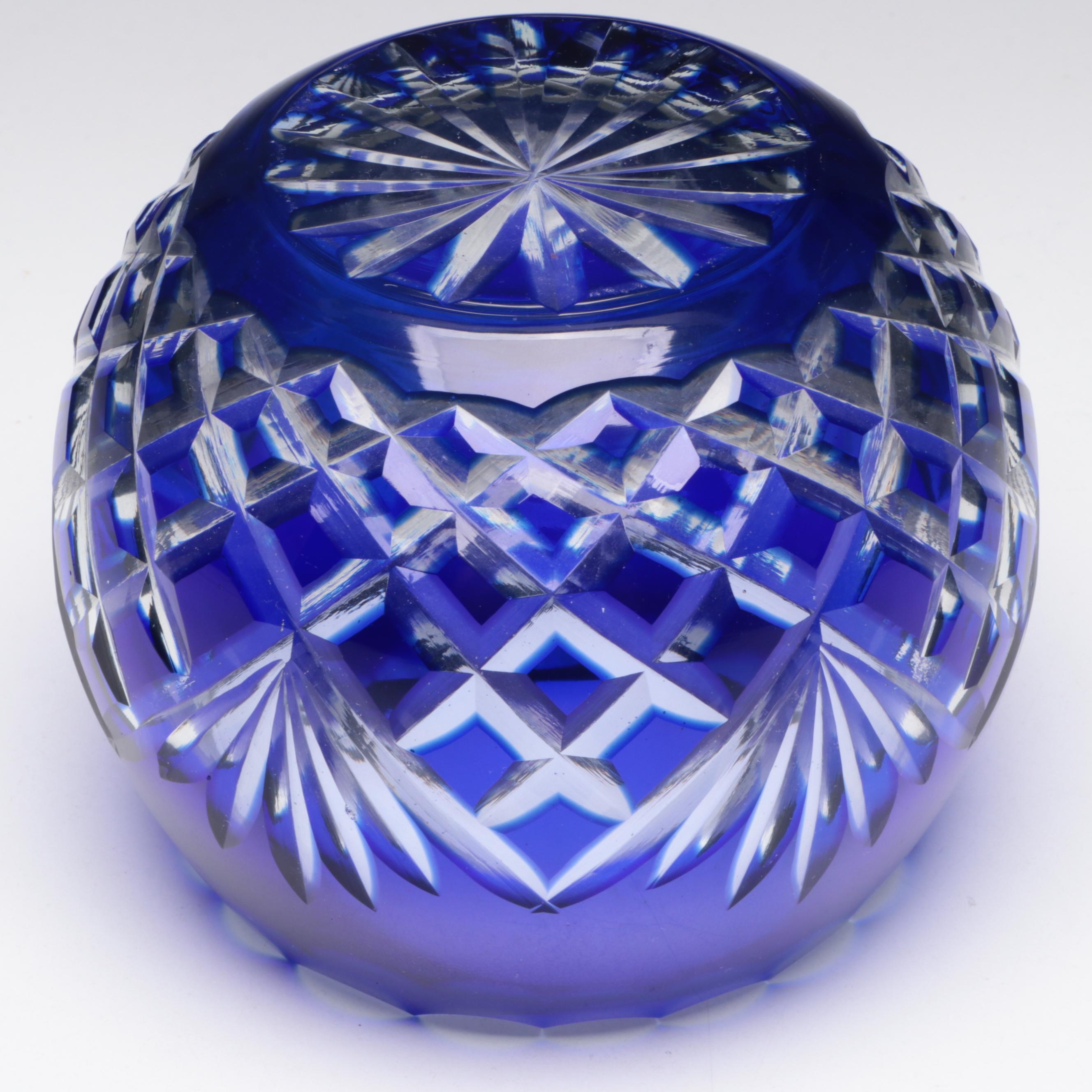 Polish Cobalt Cut to Clear Decanters with Votive Holder and Vase