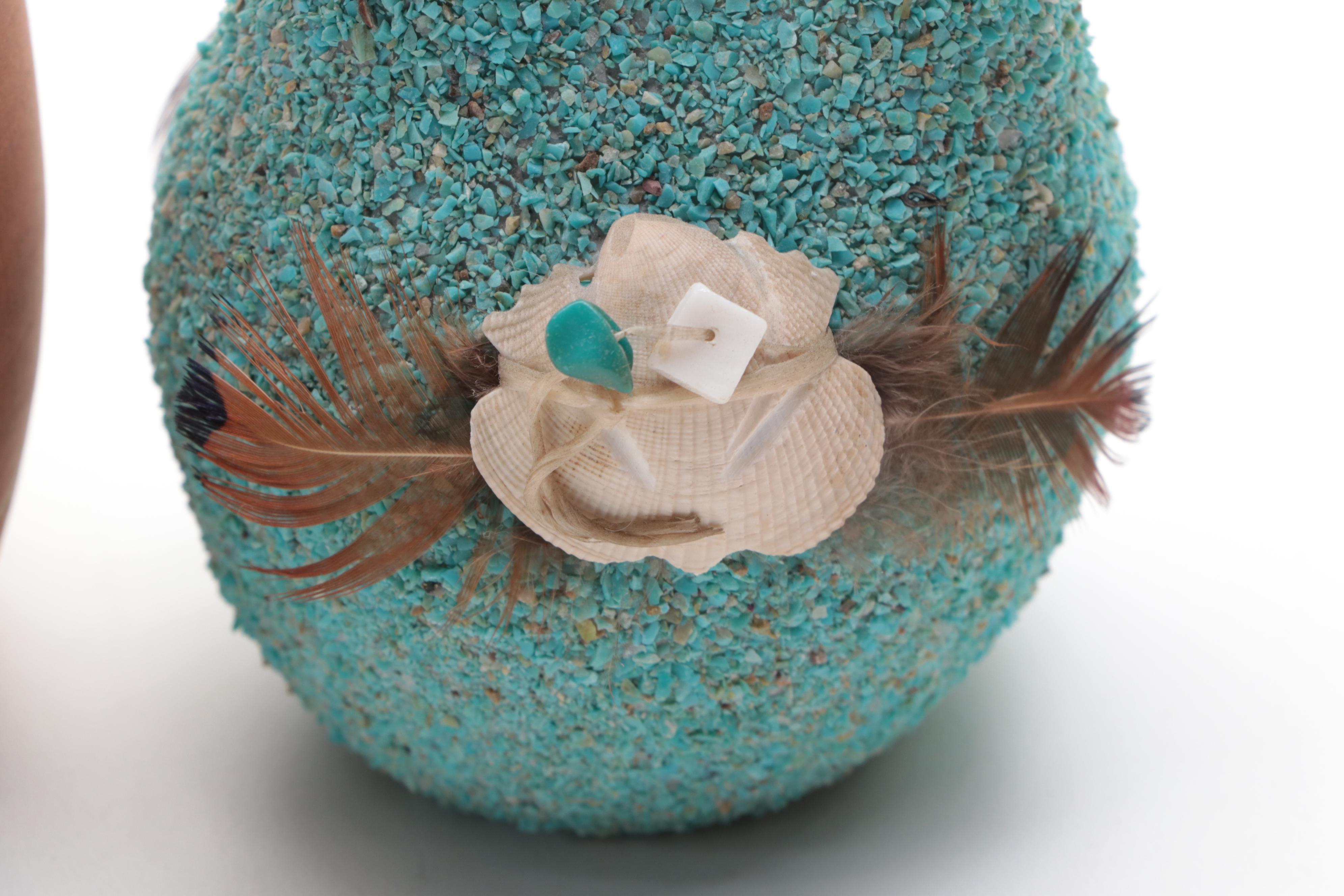 Native American Pottery Collection with Polychrome Kachina and Hawaiian Carving