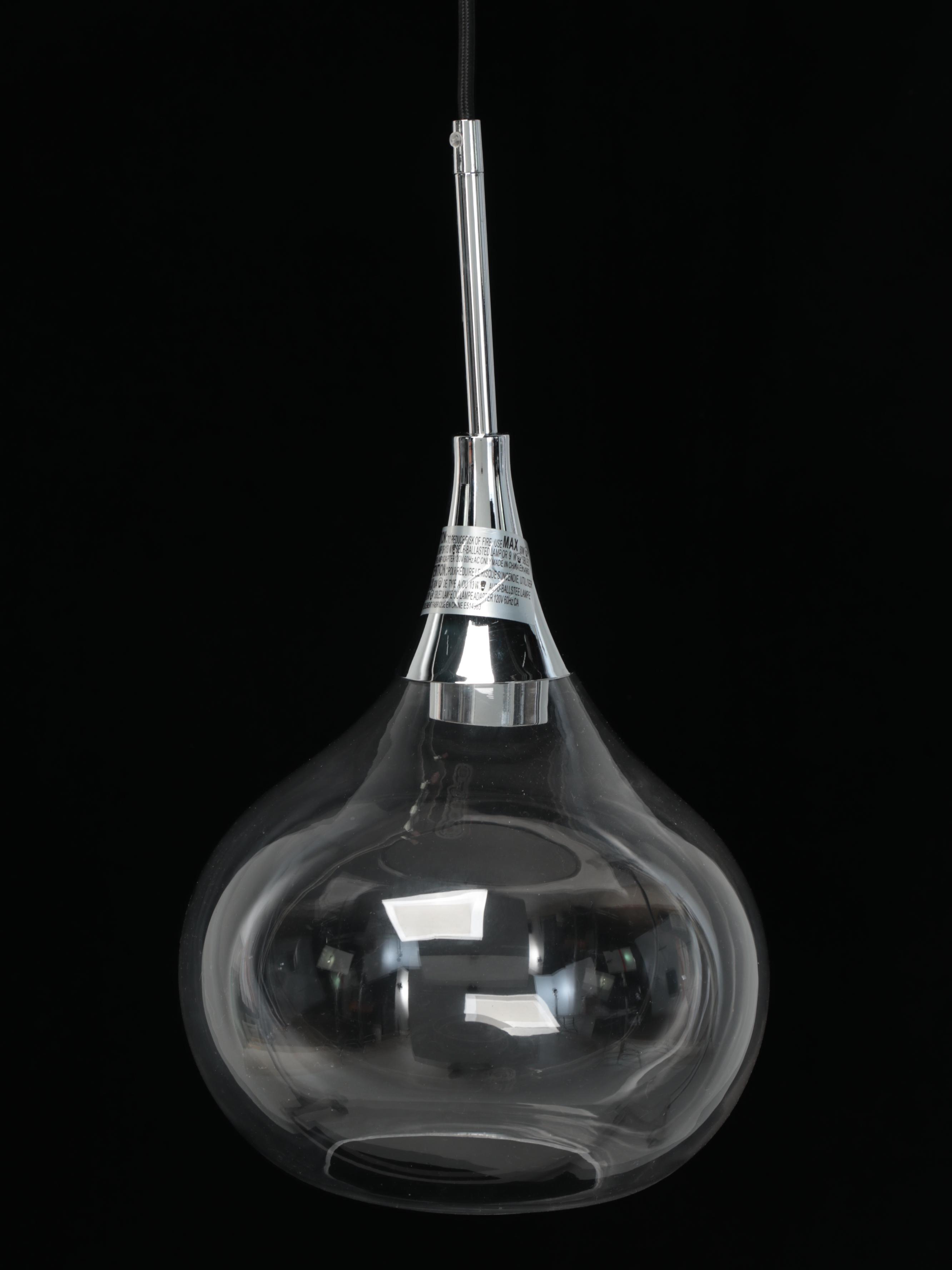 Contemporary Clear Glass Teardrop Pendant Light Pair
