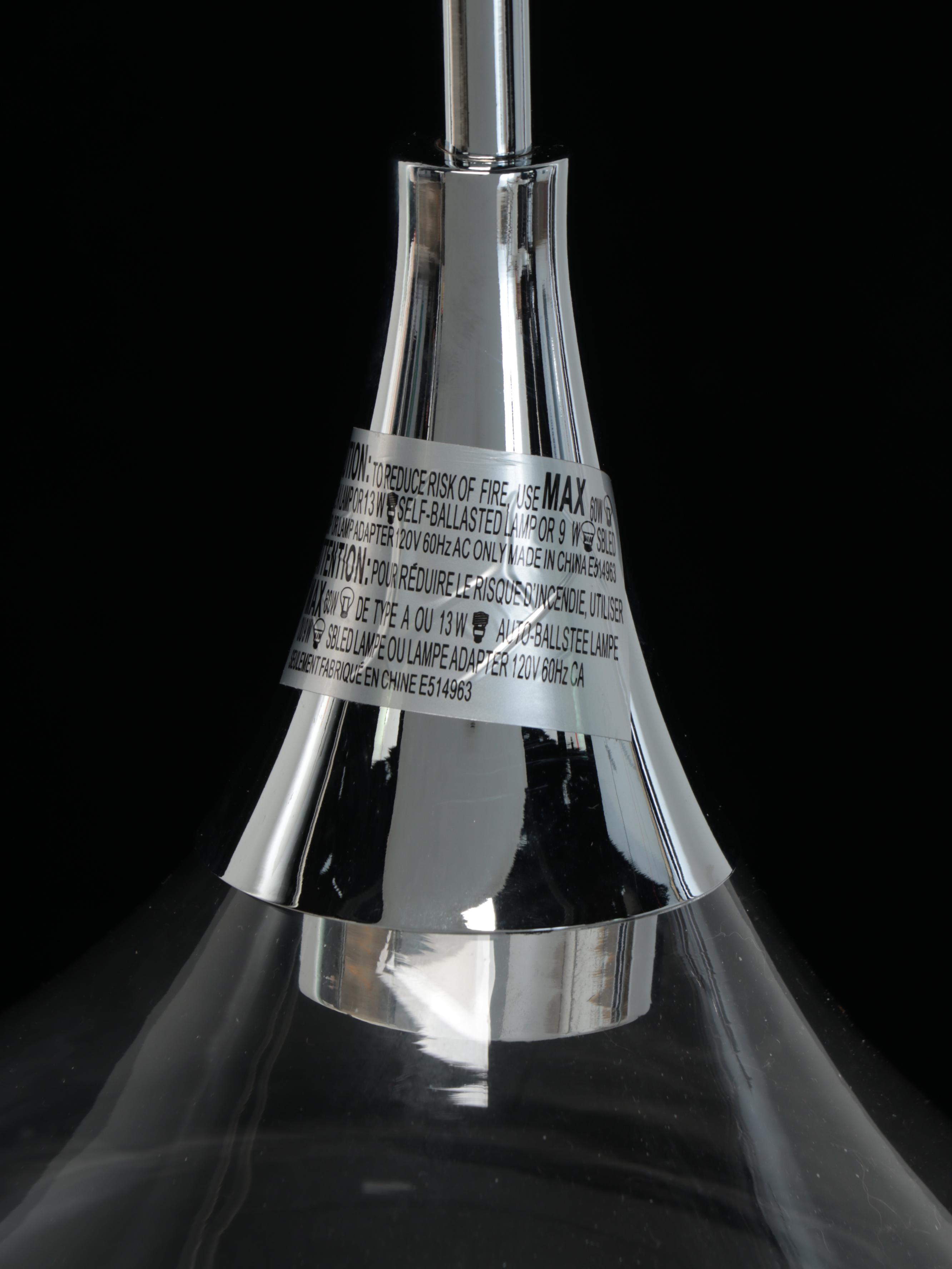 Contemporary Clear Glass Teardrop Pendant Light Pair