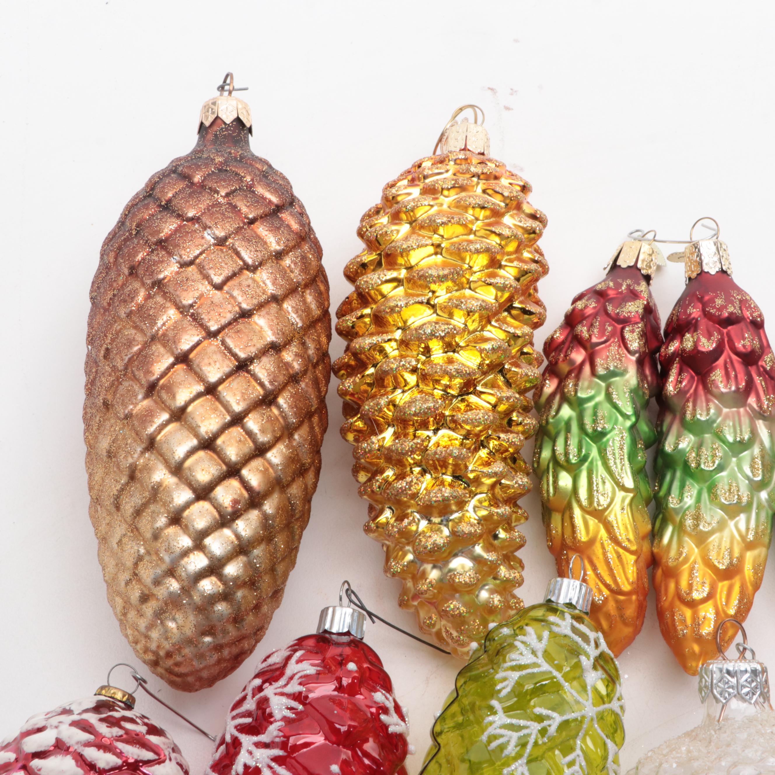 Shiny Brite Glass Pine Cones and Assorted Ornament Collection