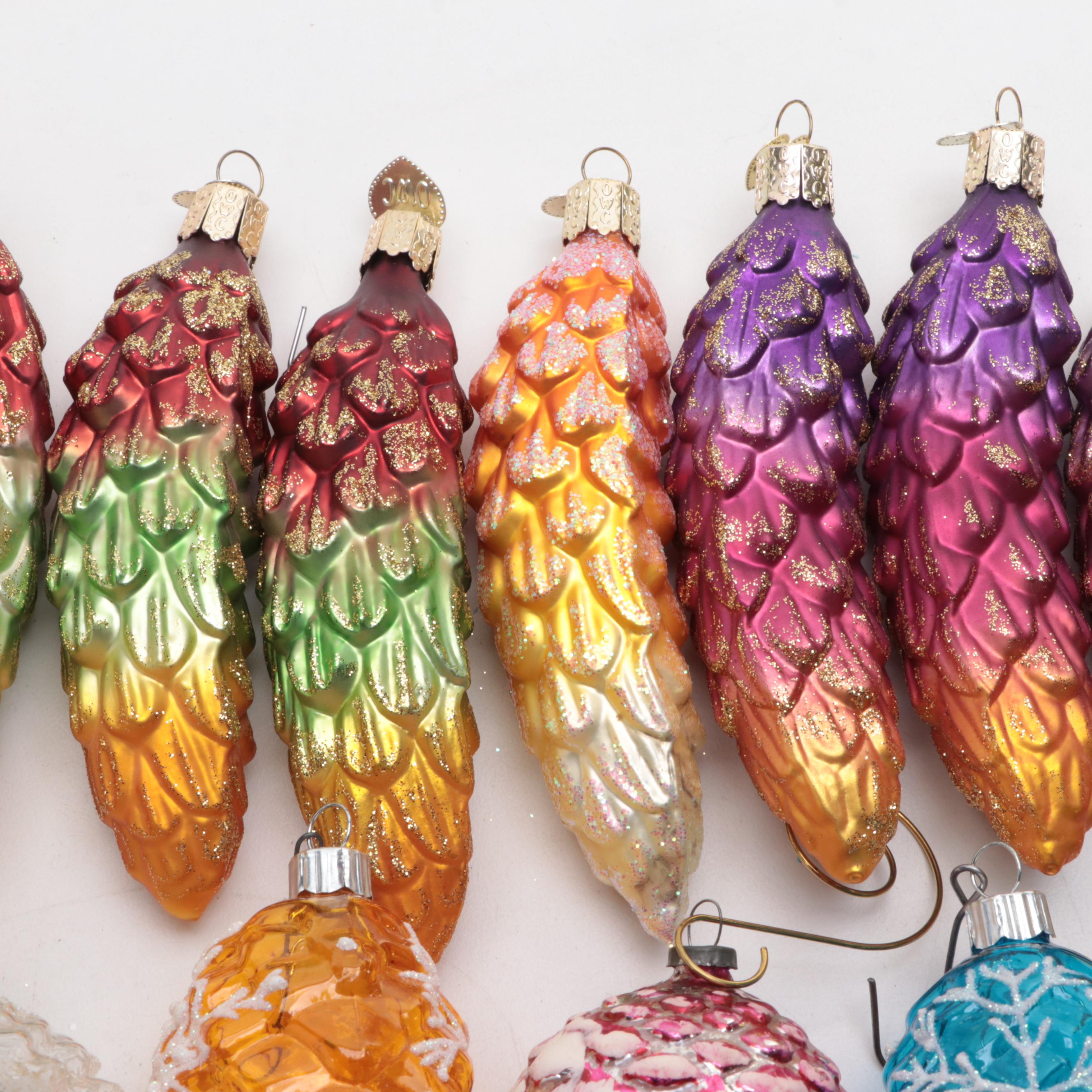 Shiny Brite Glass Pine Cones and Assorted Ornament Collection