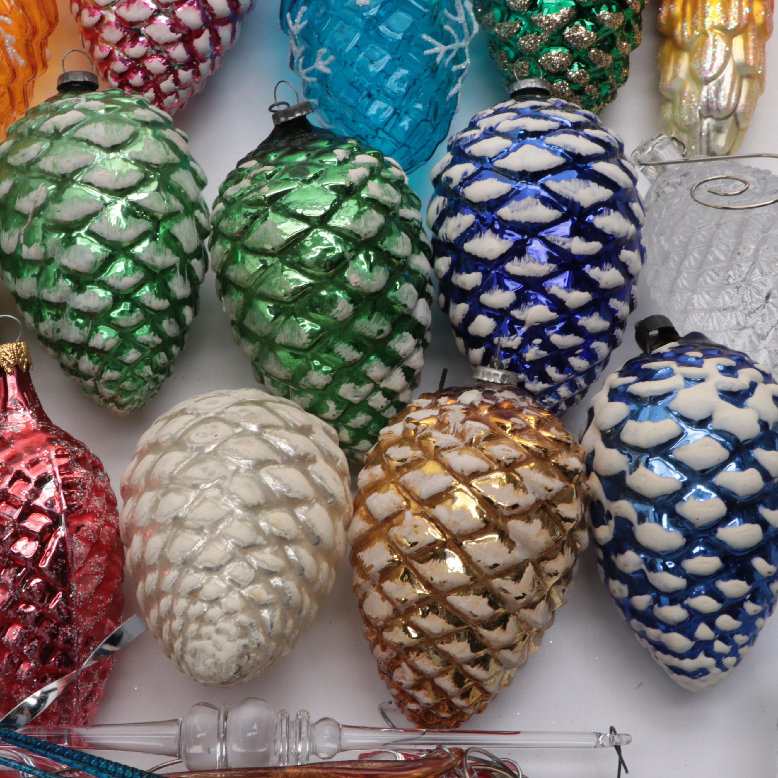 Shiny Brite Glass Pine Cones and Assorted Ornament Collection