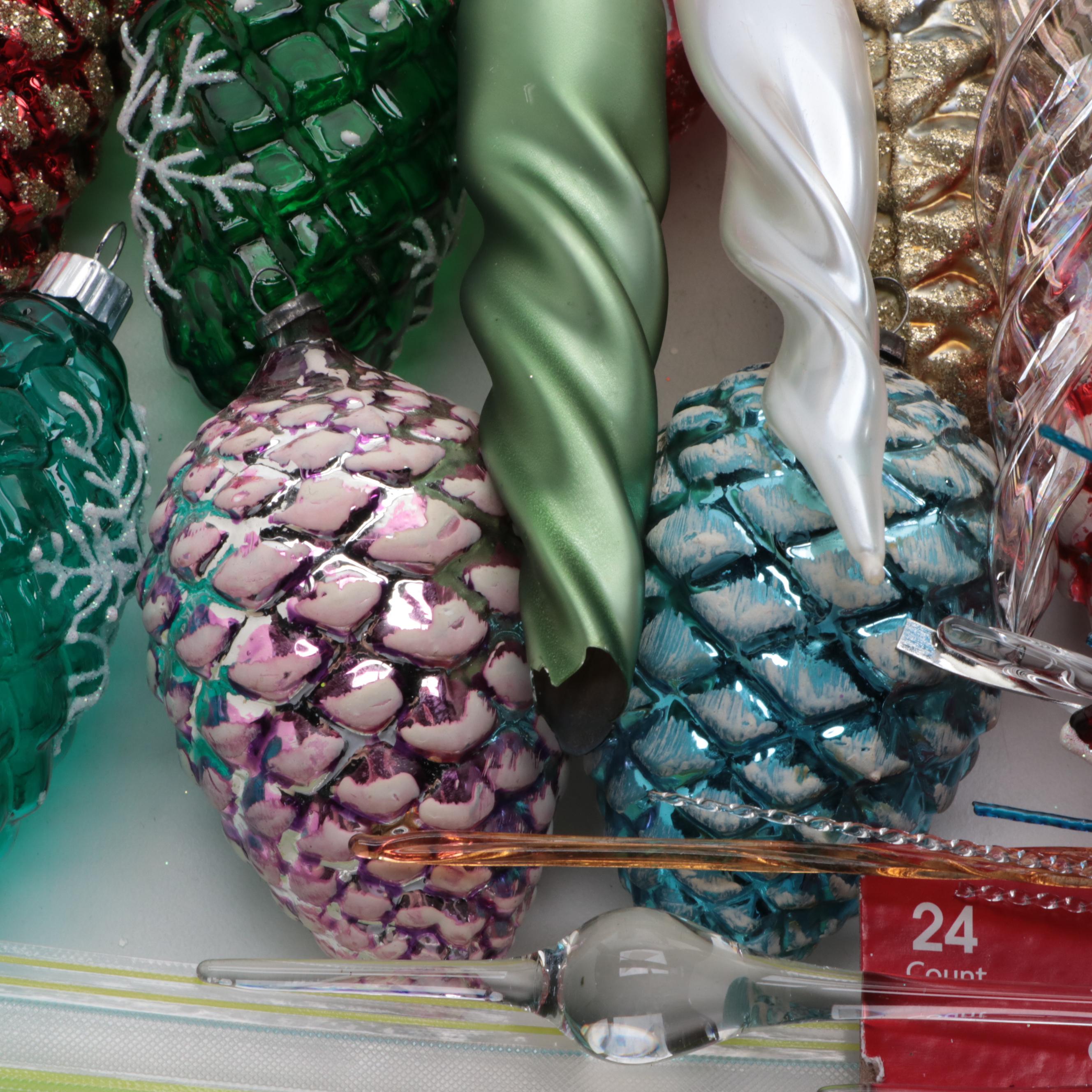 Shiny Brite Glass Pine Cones and Assorted Ornament Collection