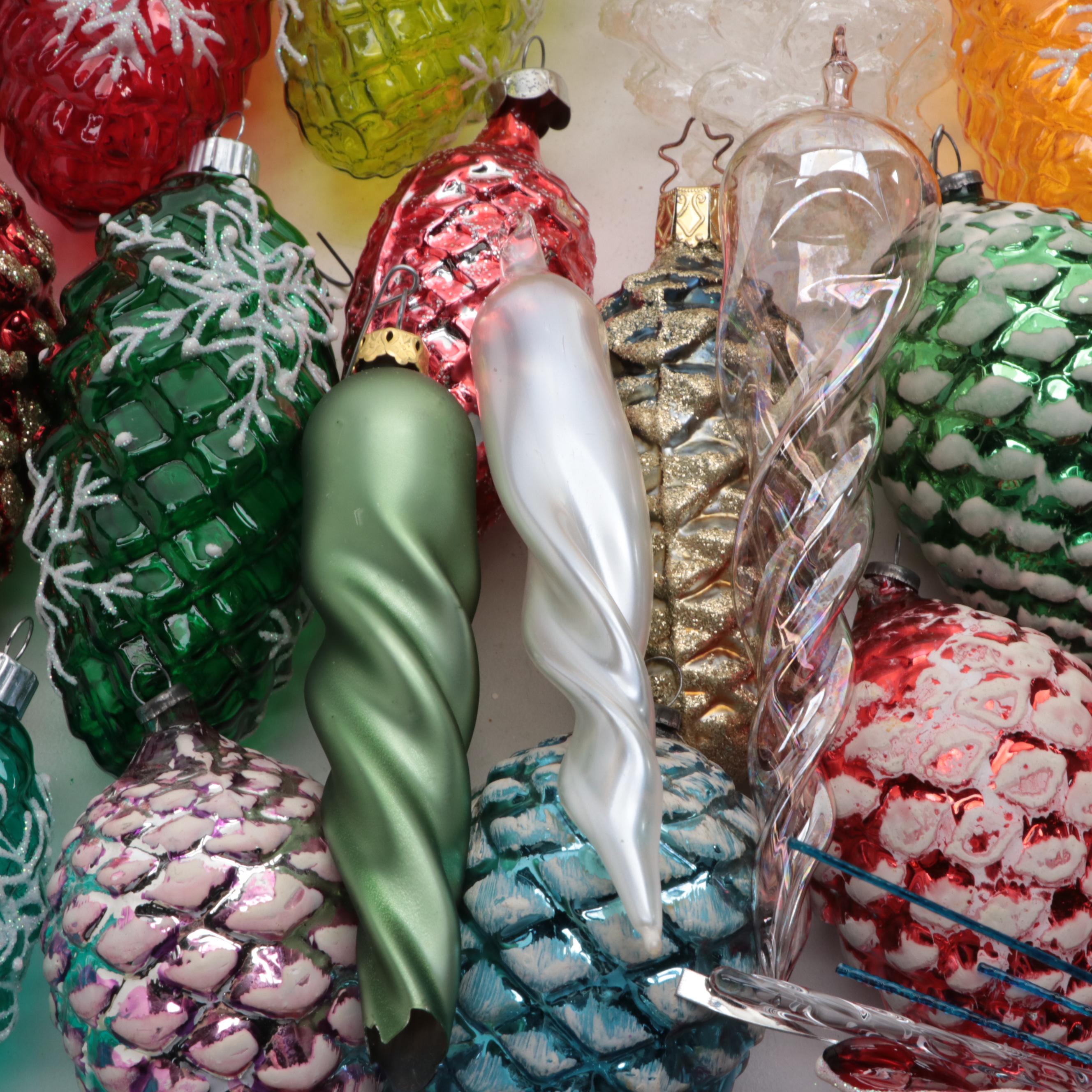 Shiny Brite Glass Pine Cones and Assorted Ornament Collection