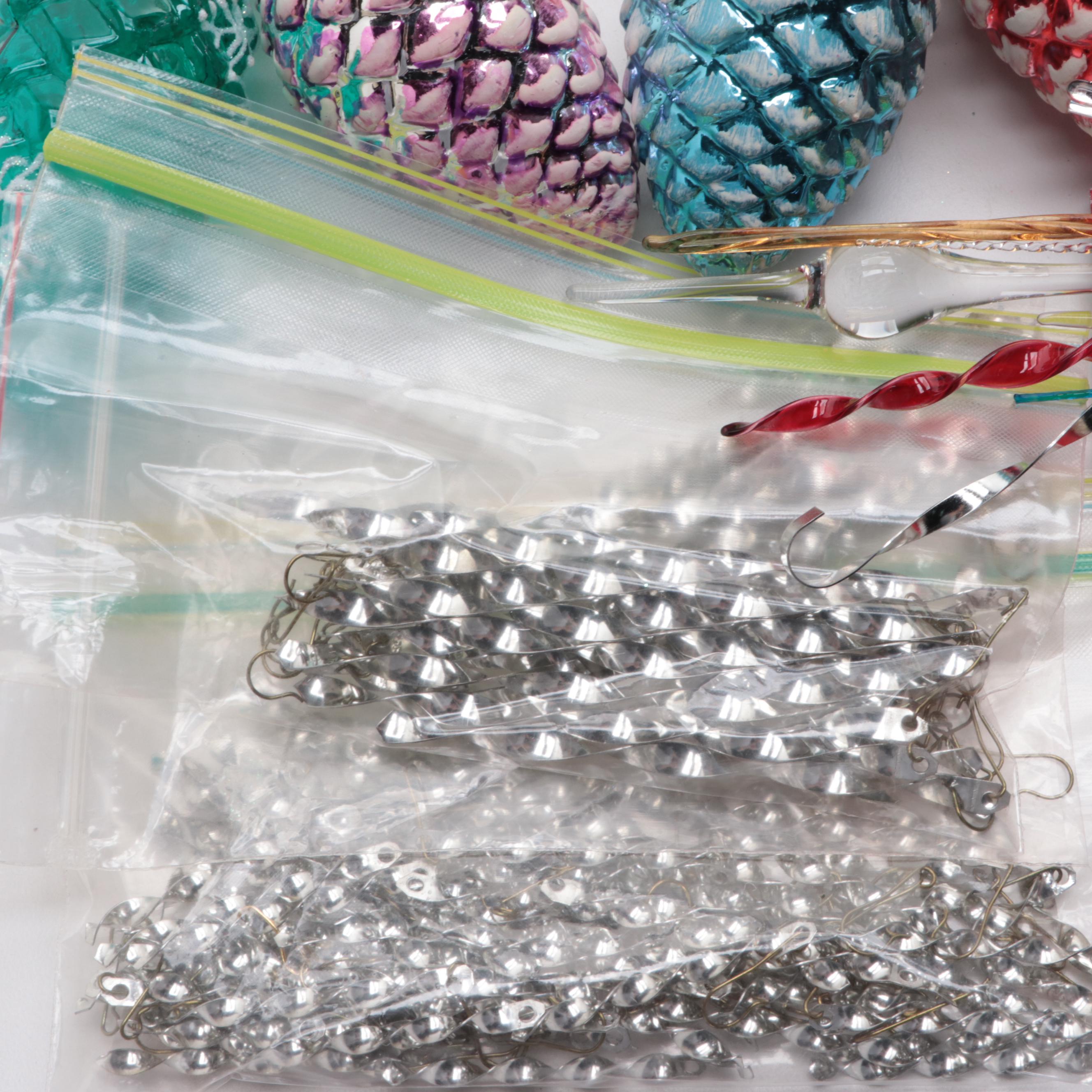 Shiny Brite Glass Pine Cones and Assorted Ornament Collection