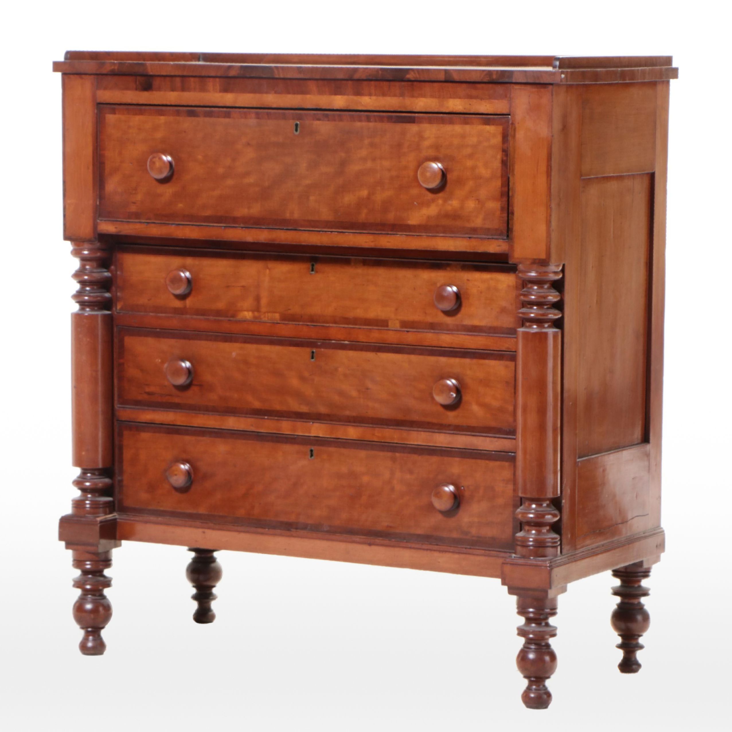 American Empire Mahogany Banded Cherry Chest, 19th Century