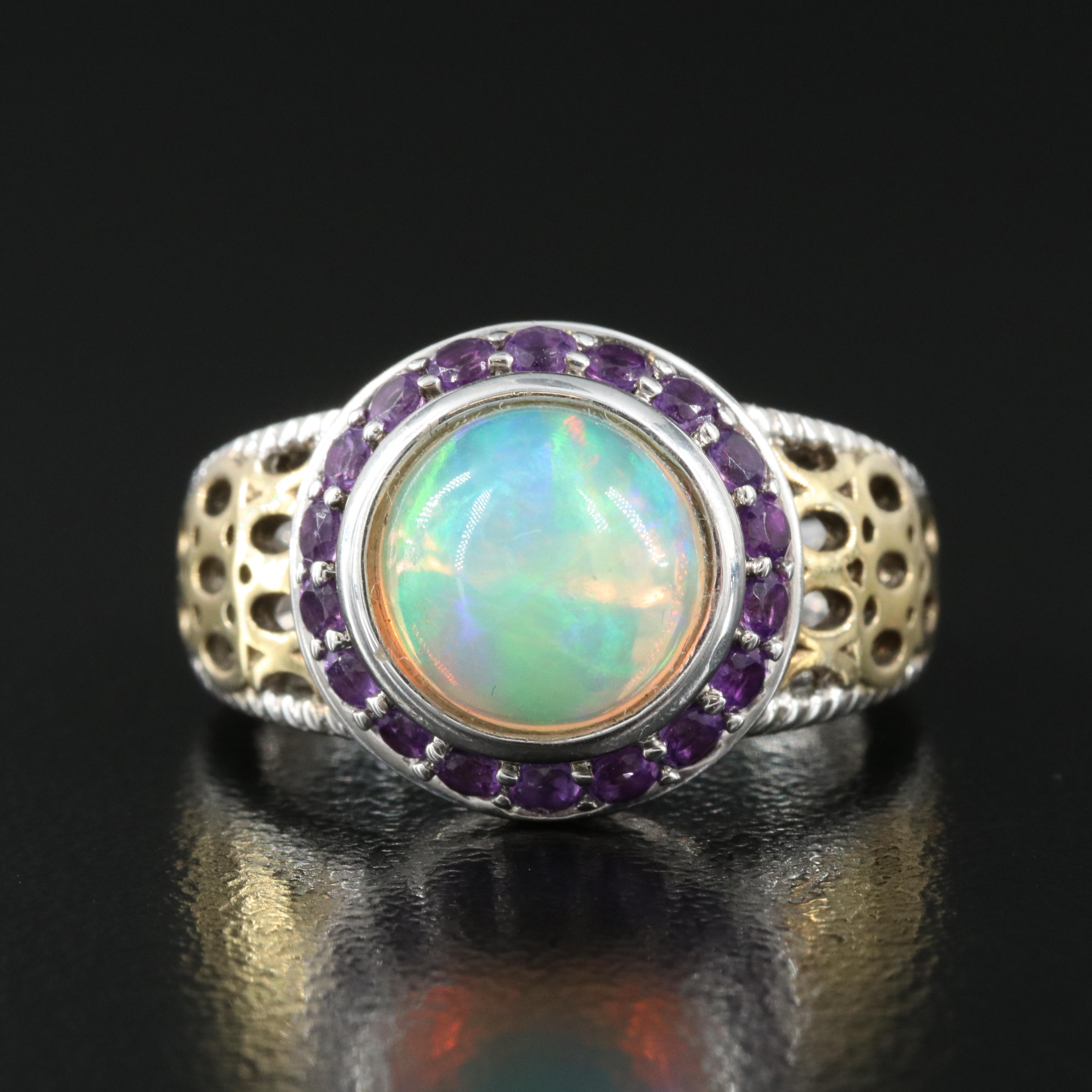 Sterling Opal and Amethyst Ring