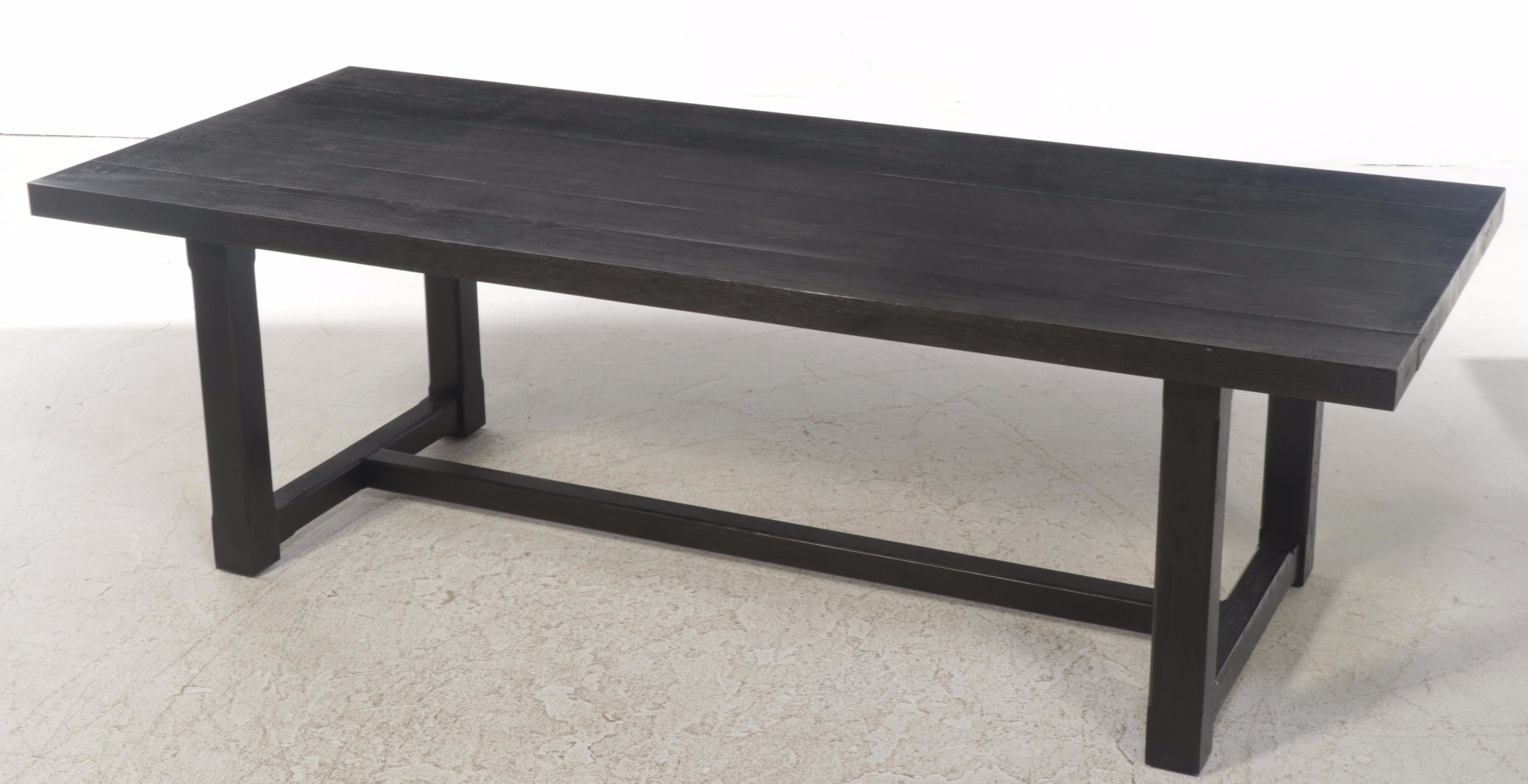 Restoration Hardware Ebonized Wood Trestle-Base Table and 8 Upholstered Chairs