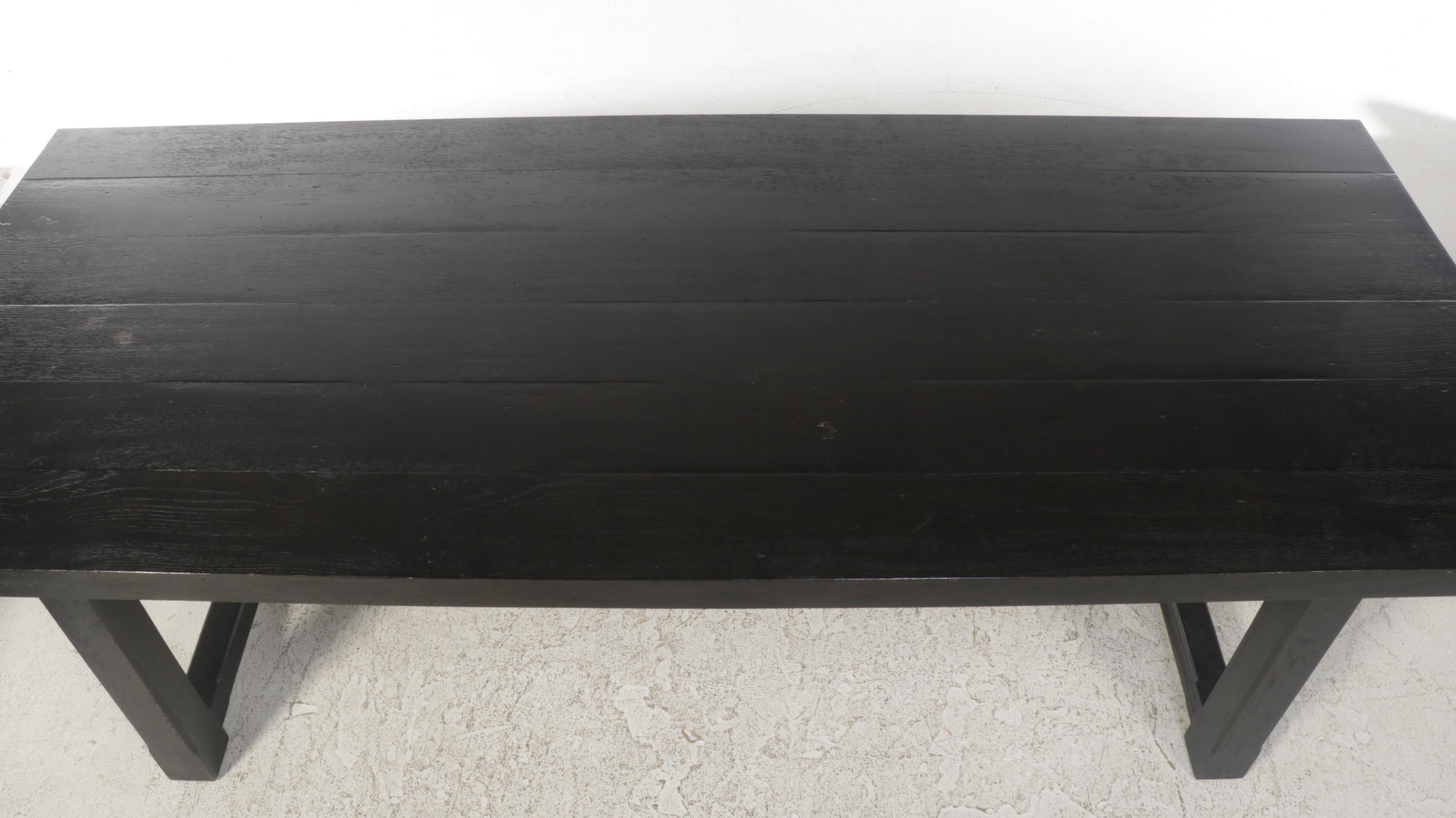 Restoration Hardware Ebonized Wood Trestle-Base Table and 8 Upholstered Chairs