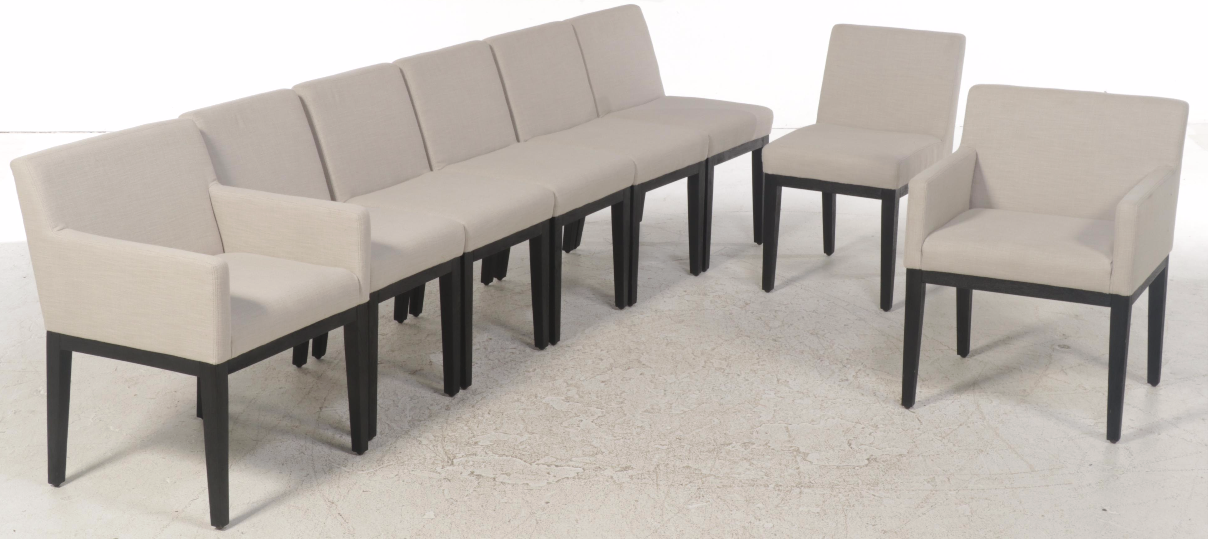 Restoration Hardware Ebonized Wood Trestle-Base Table and 8 Upholstered Chairs