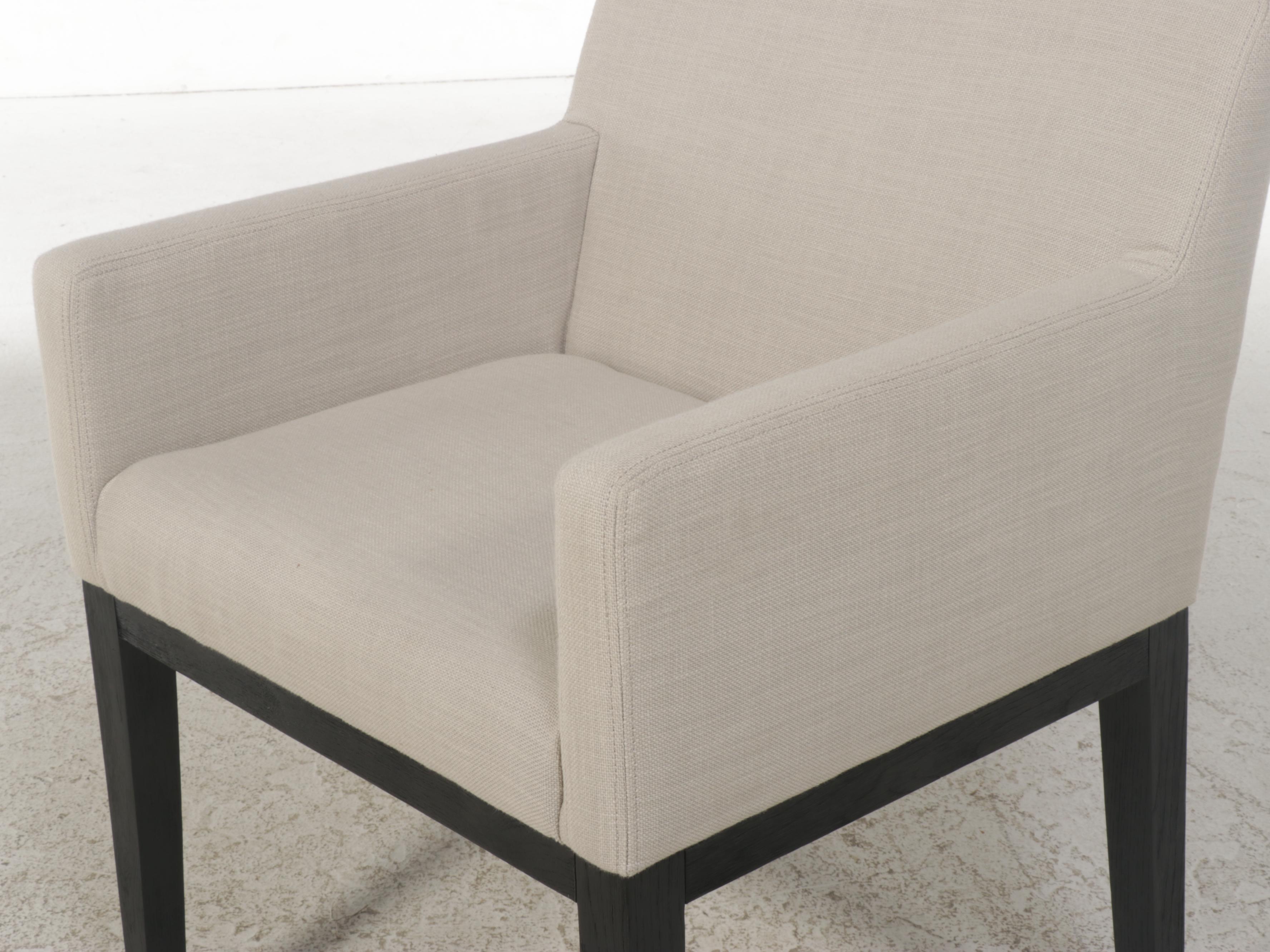 Restoration Hardware Ebonized Wood Trestle-Base Table and 8 Upholstered Chairs