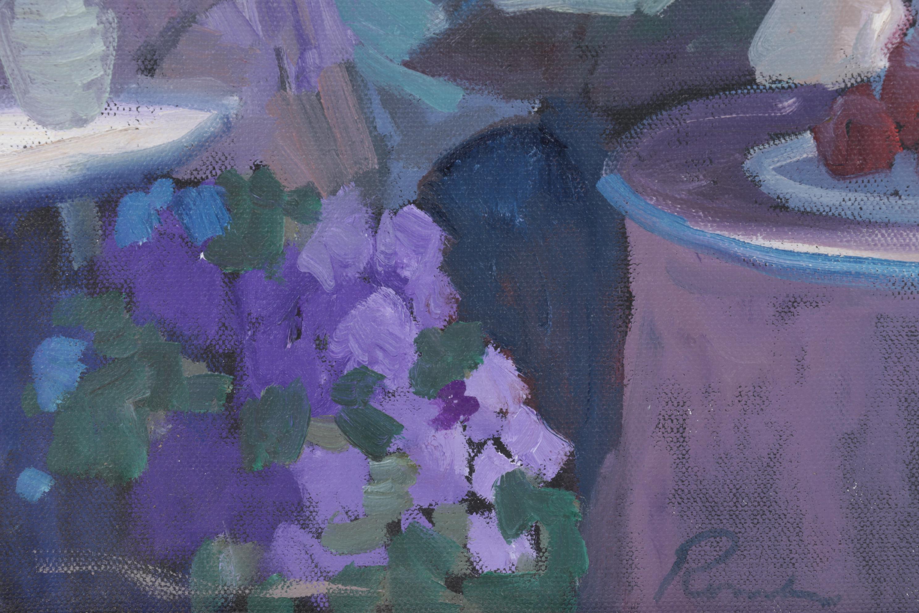 Impressionist Style Oil Painting of Portrait of Woman Sitting at Table