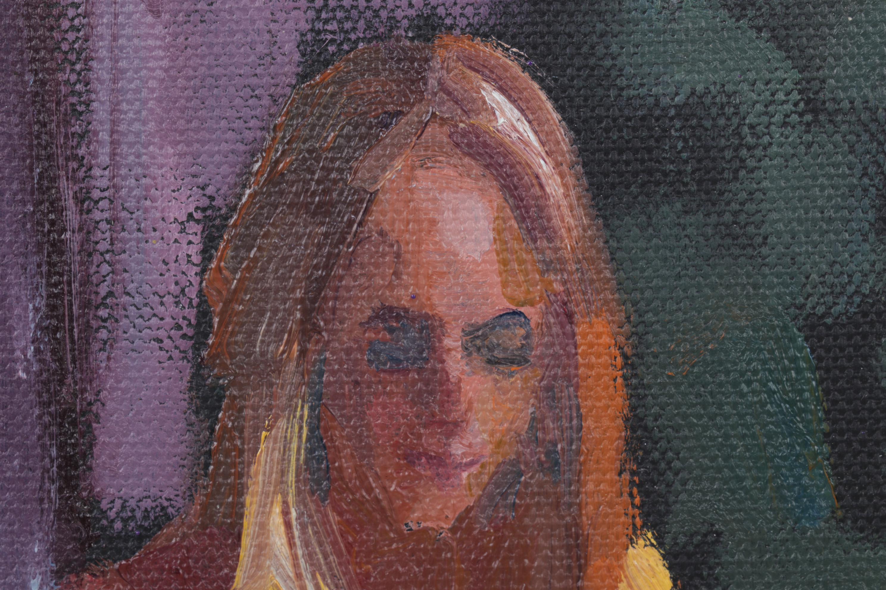 Impressionist Style Oil Painting of Portrait of Woman Sitting at Table