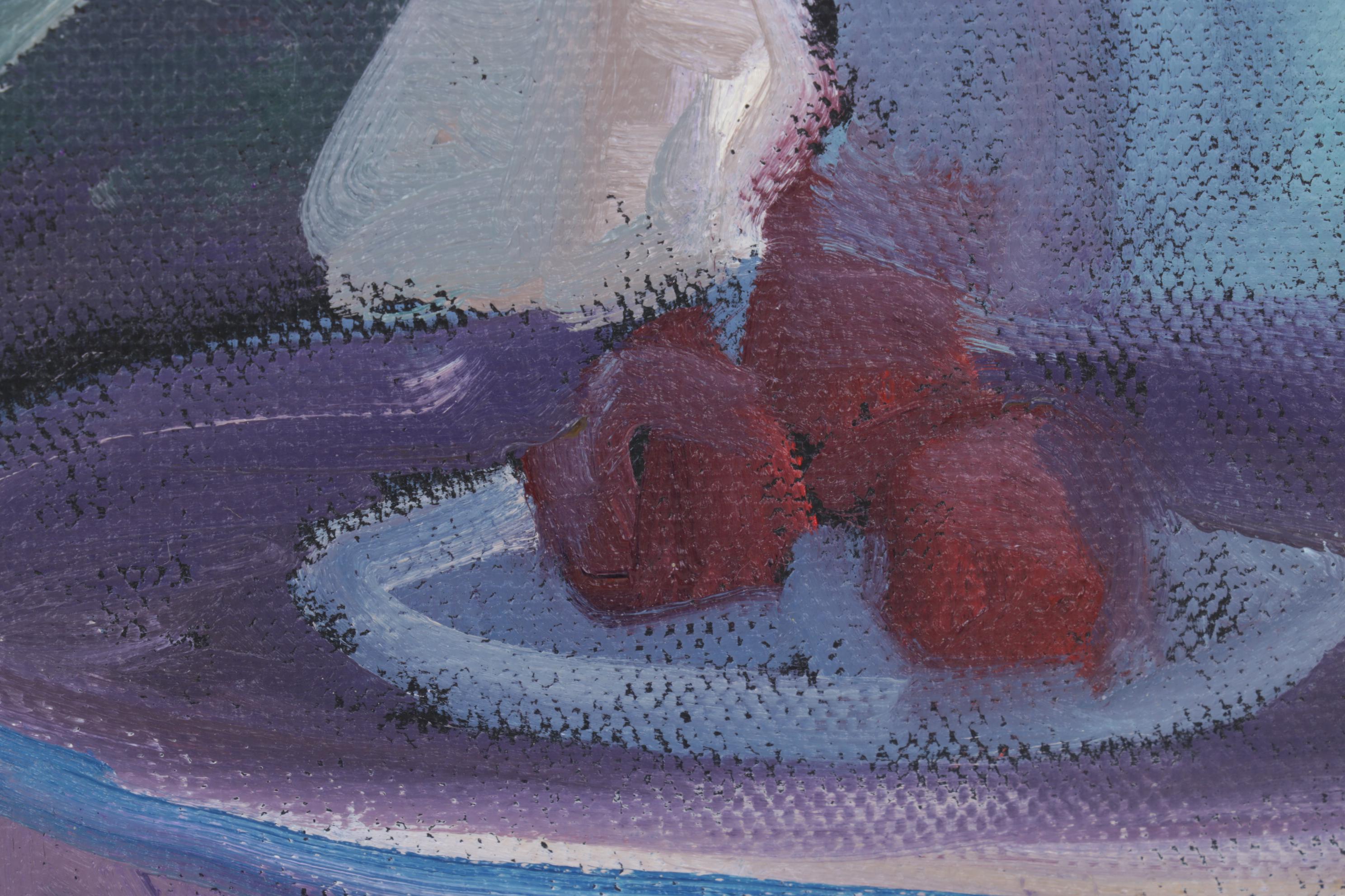 Impressionist Style Oil Painting of Portrait of Woman Sitting at Table