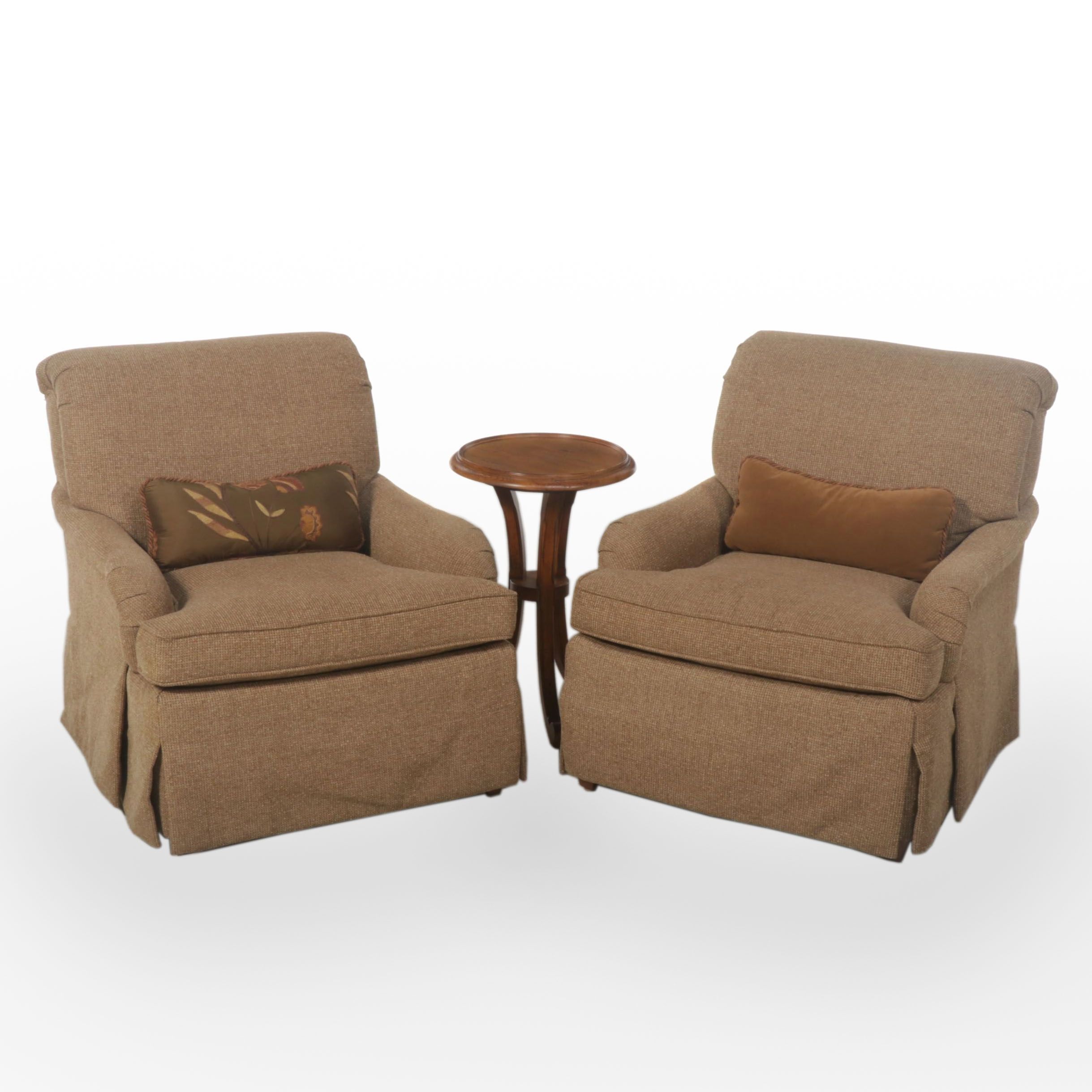 Pair of Century Furniture Upholstered Armchairs with Sherrill CTH Oak