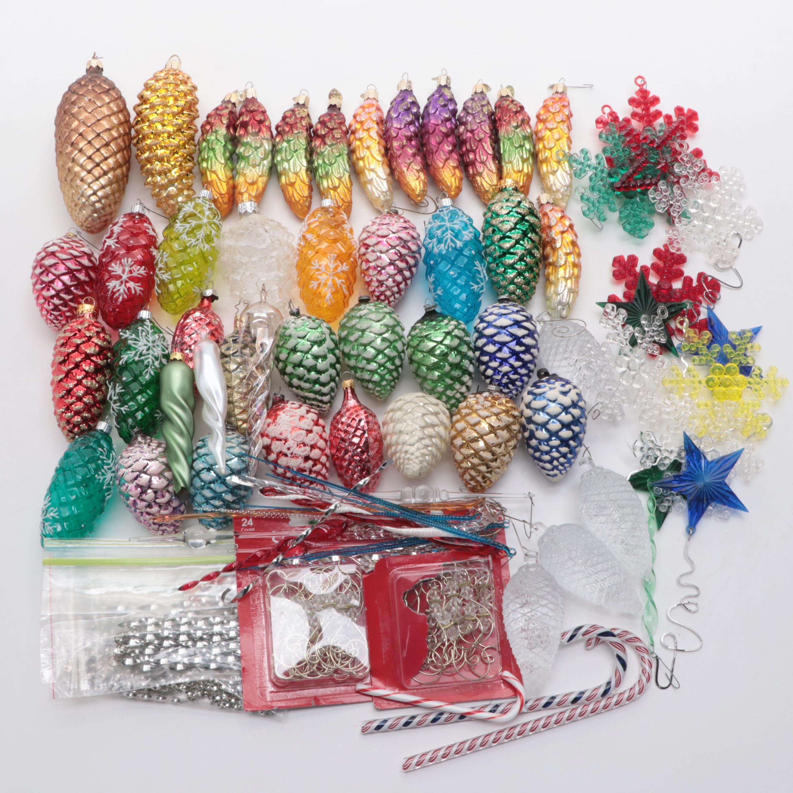 Shiny Brite Glass Pine Cones and Assorted Ornament Collection
