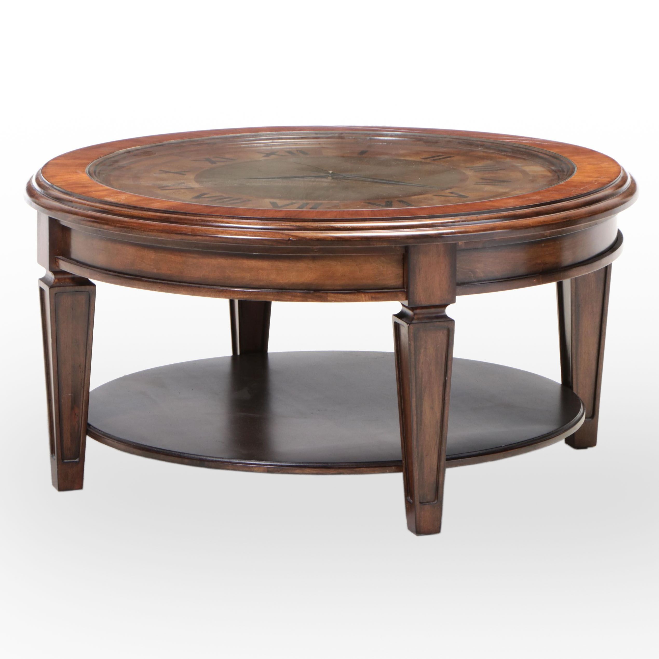 Hardwood, Marquetry and Glass Clock Face Coffee Table EBTH