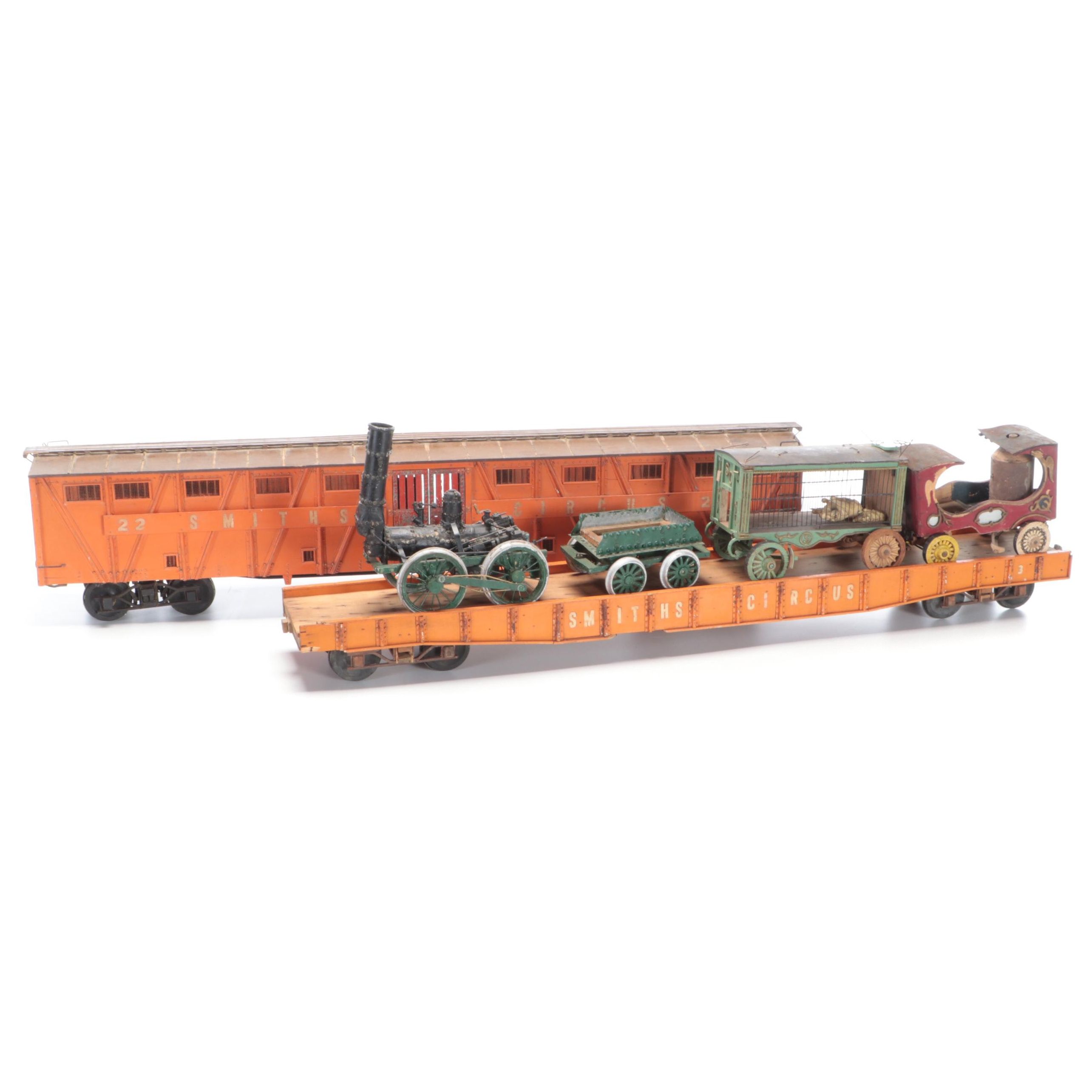 Milo Smith Folk Art "Smiths Circus" Train Cars, Mid-20th Century