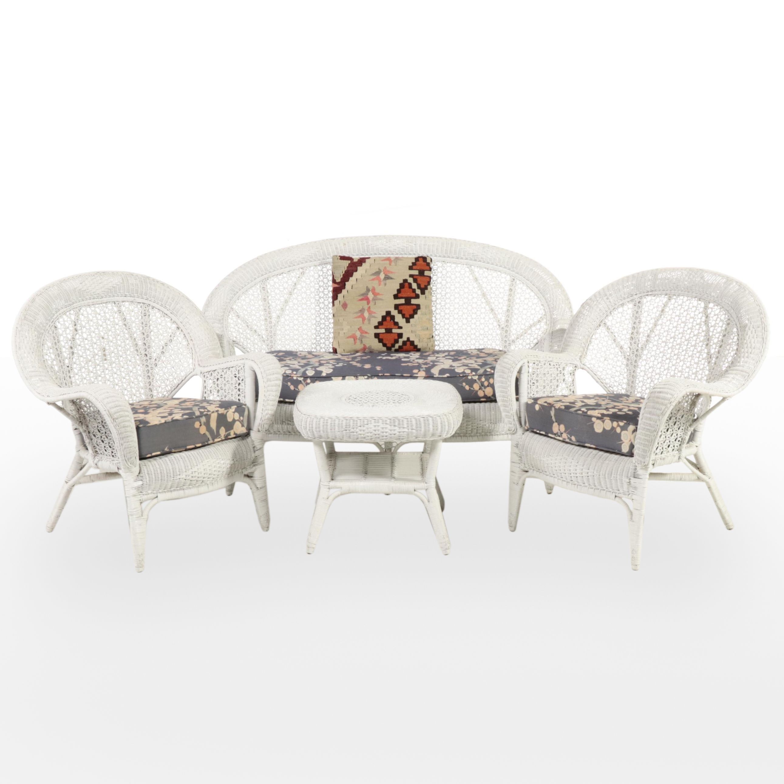Rattan White-Washed Wicker Patio Set