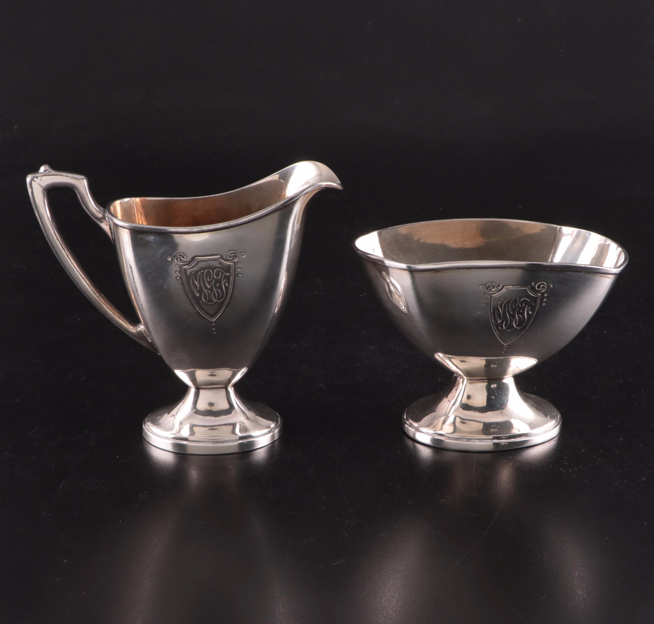 Wallace Bros. Silver Co. Neoclassical Style Silver Plate Tea Set and Other Tray